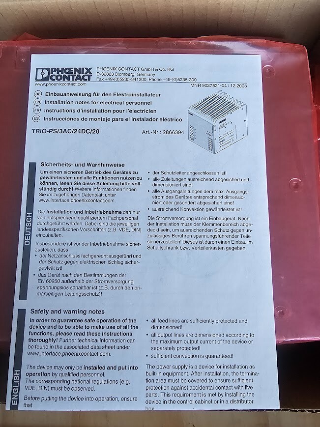 Phoenix Contact 2866394 TRIO Power Supply Unit 3AC to 24V DC
