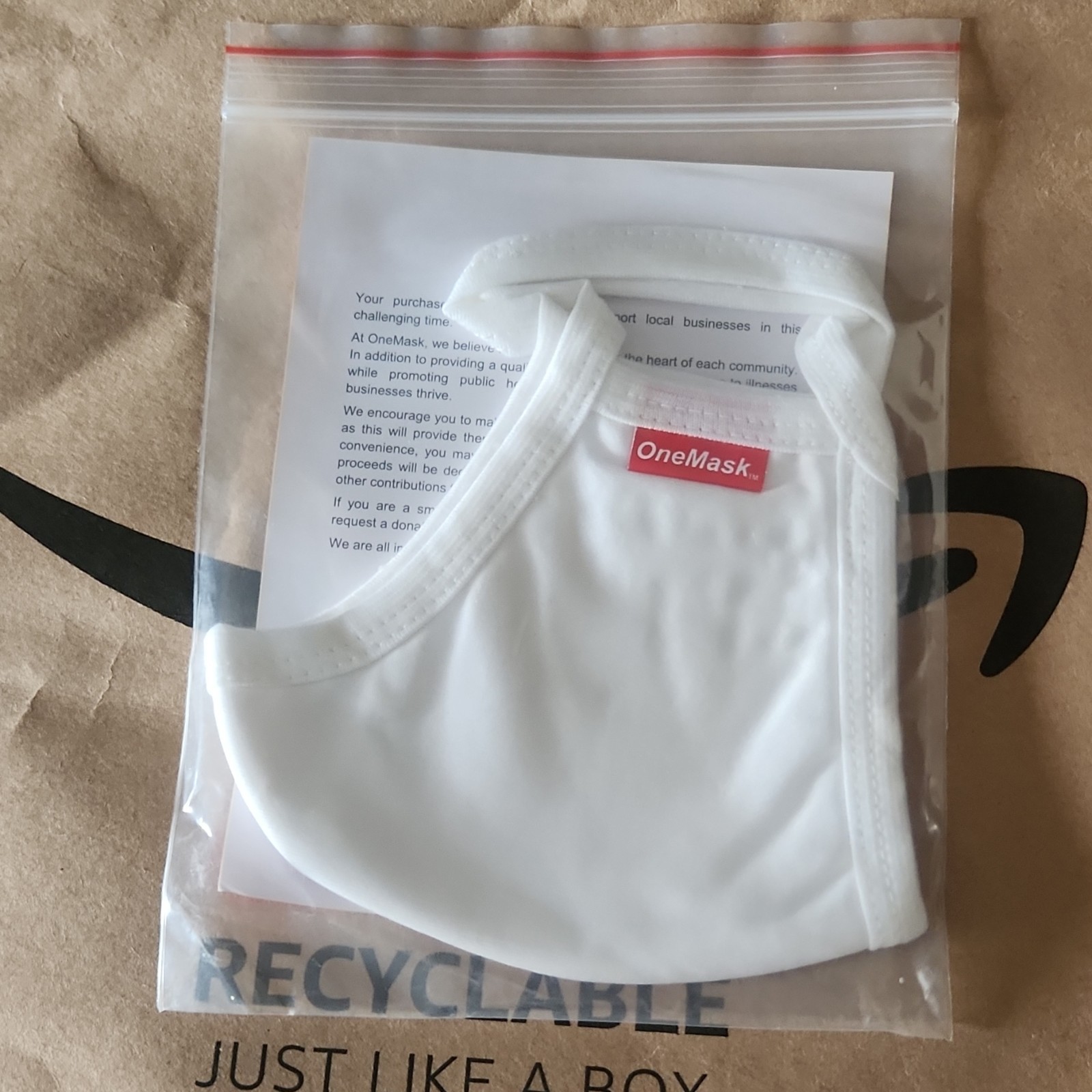 OneMask White Reusable Face Mask Water Resistant Antimicrobial Washable