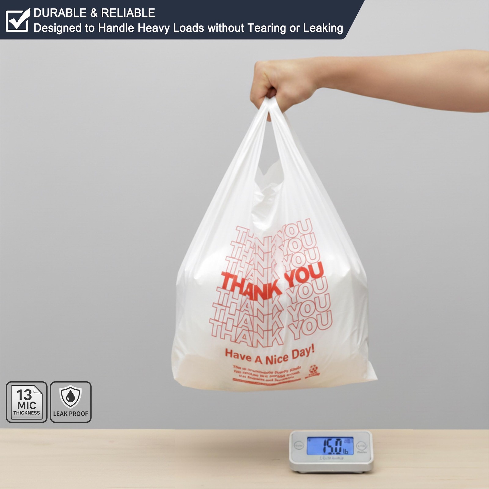 YoYoRain 1000 Pack White Thank You T-Shirt Bags with Handles, 11x6x21 Plastic