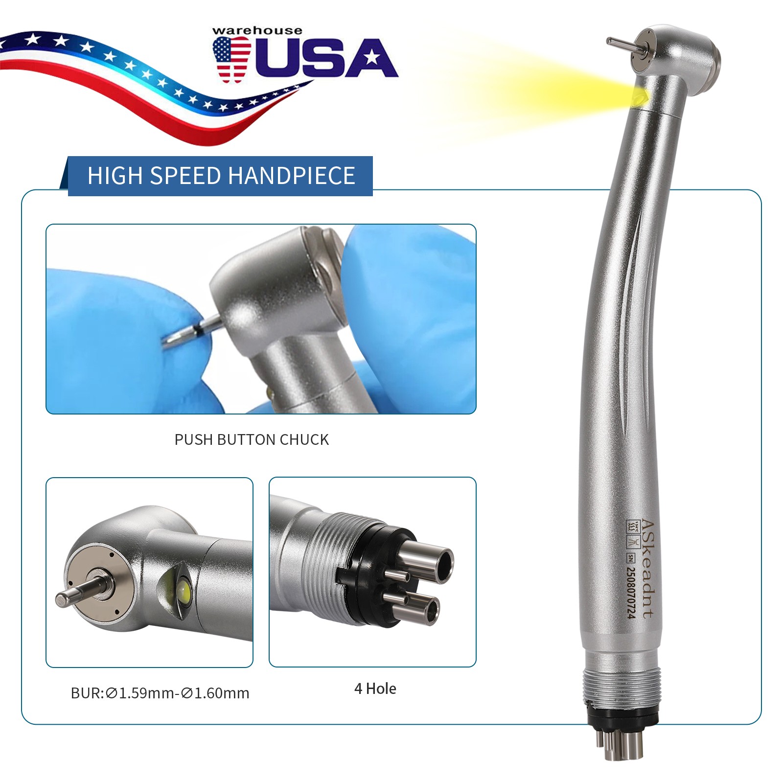 Dental PANA Max High Speed LED Handpieces NSK Type Internal Triple Spray Push US