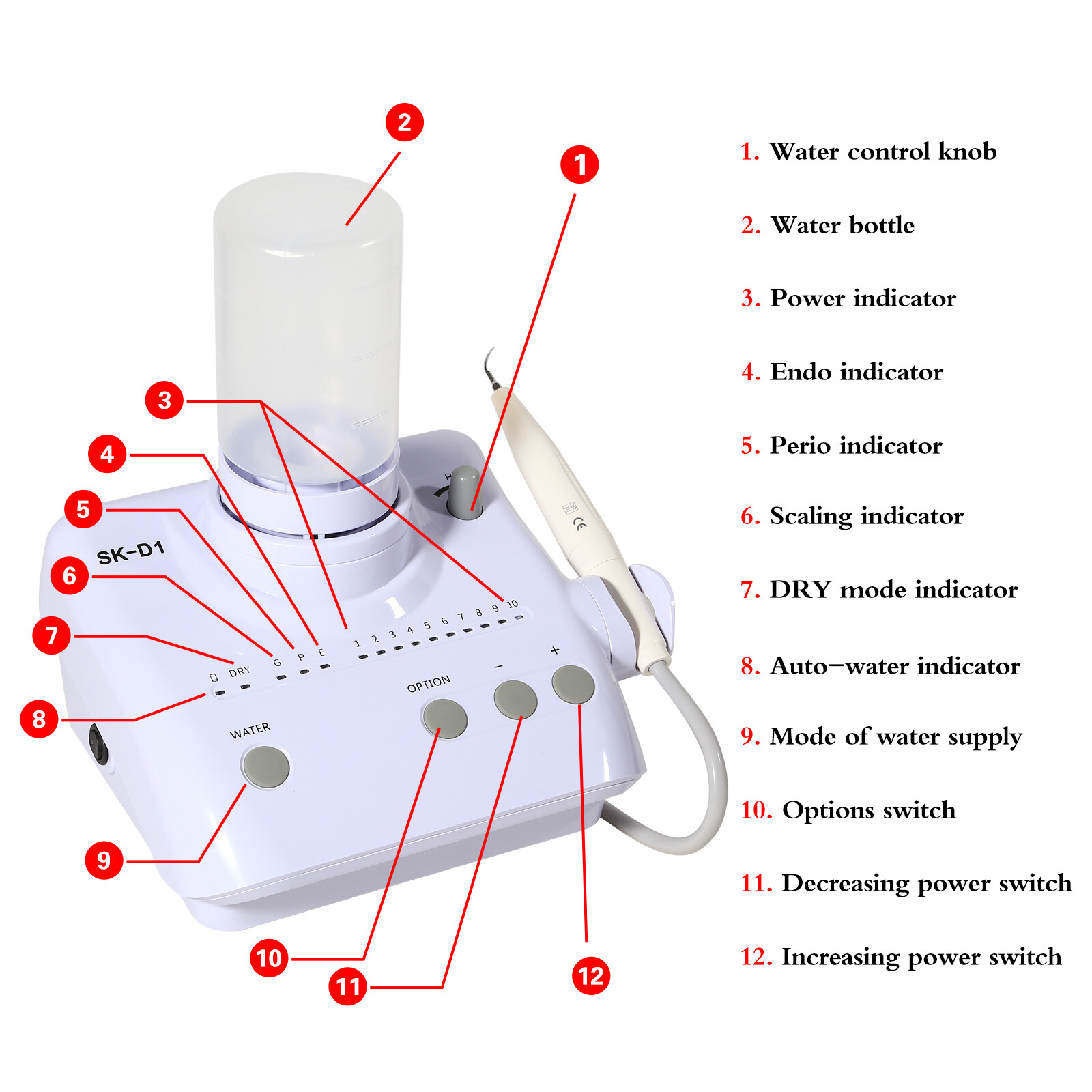 Portable Dental Ultrasonic Scaler 2 Bottles Fits DTE SATELEC SK-D1 / Handpiece