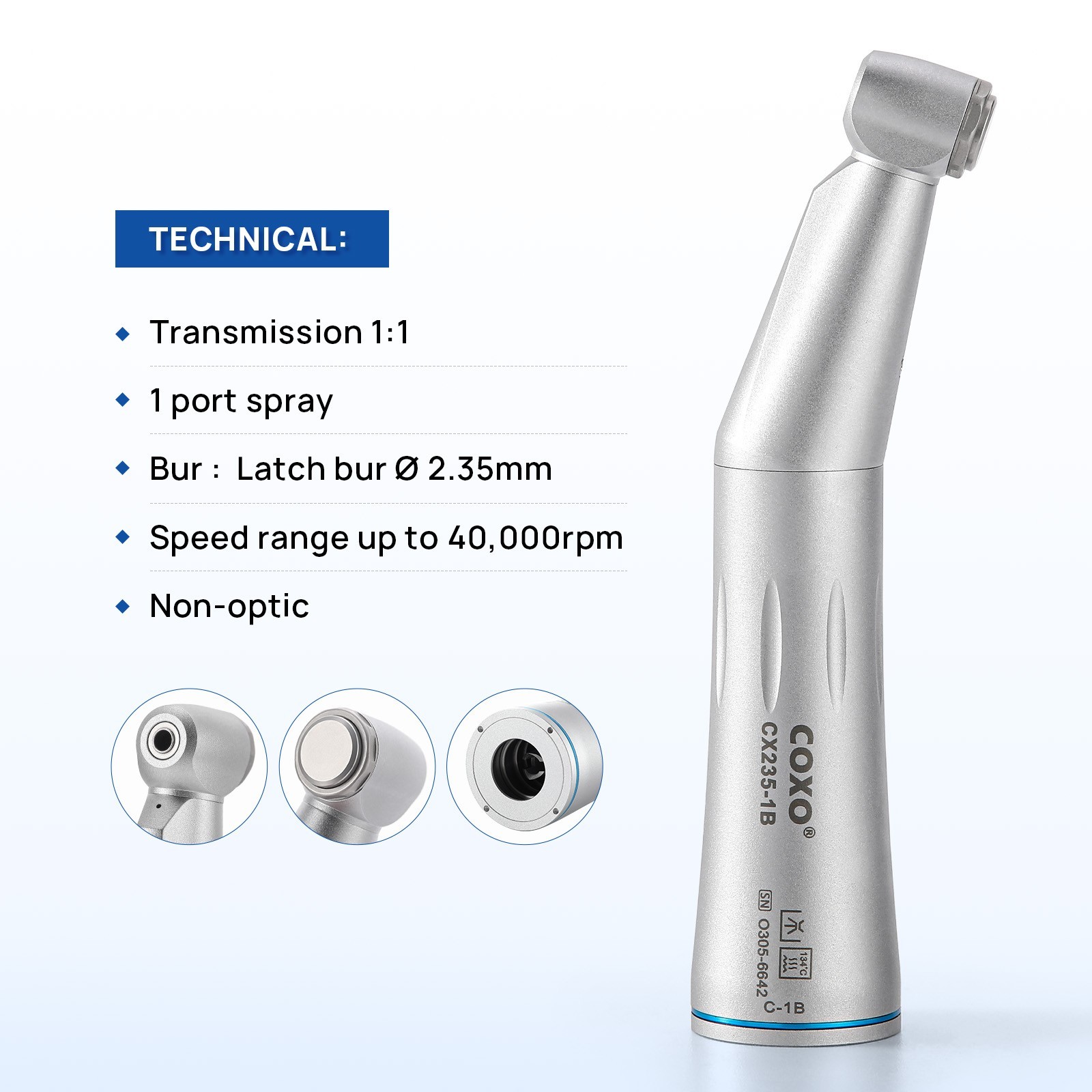 COXO Dental Low Speed Handpiece 1:1 Inner Channel Contra Angle Push Button