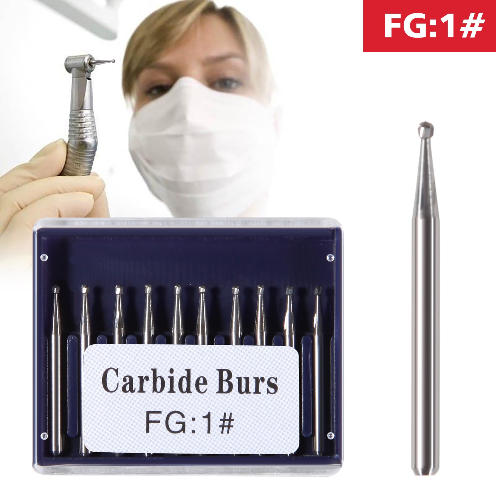 10 FG 1 Round Carbide Dental Burs High Speed Handpiece Friction Grip Drill Bits