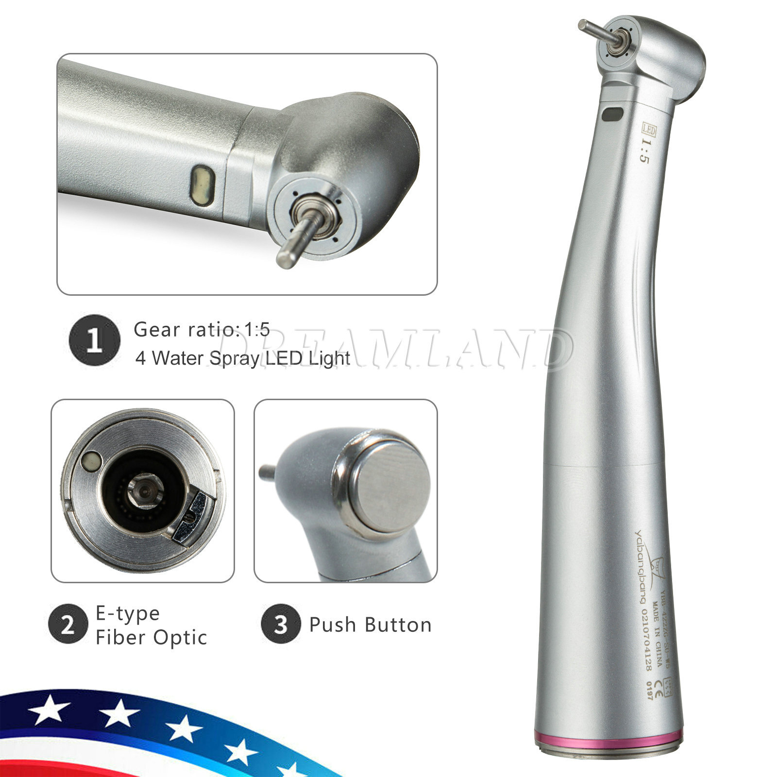 Dental Internal water spray 1:5 Increasing LED Optic Fiber Contra Angle US STOCK