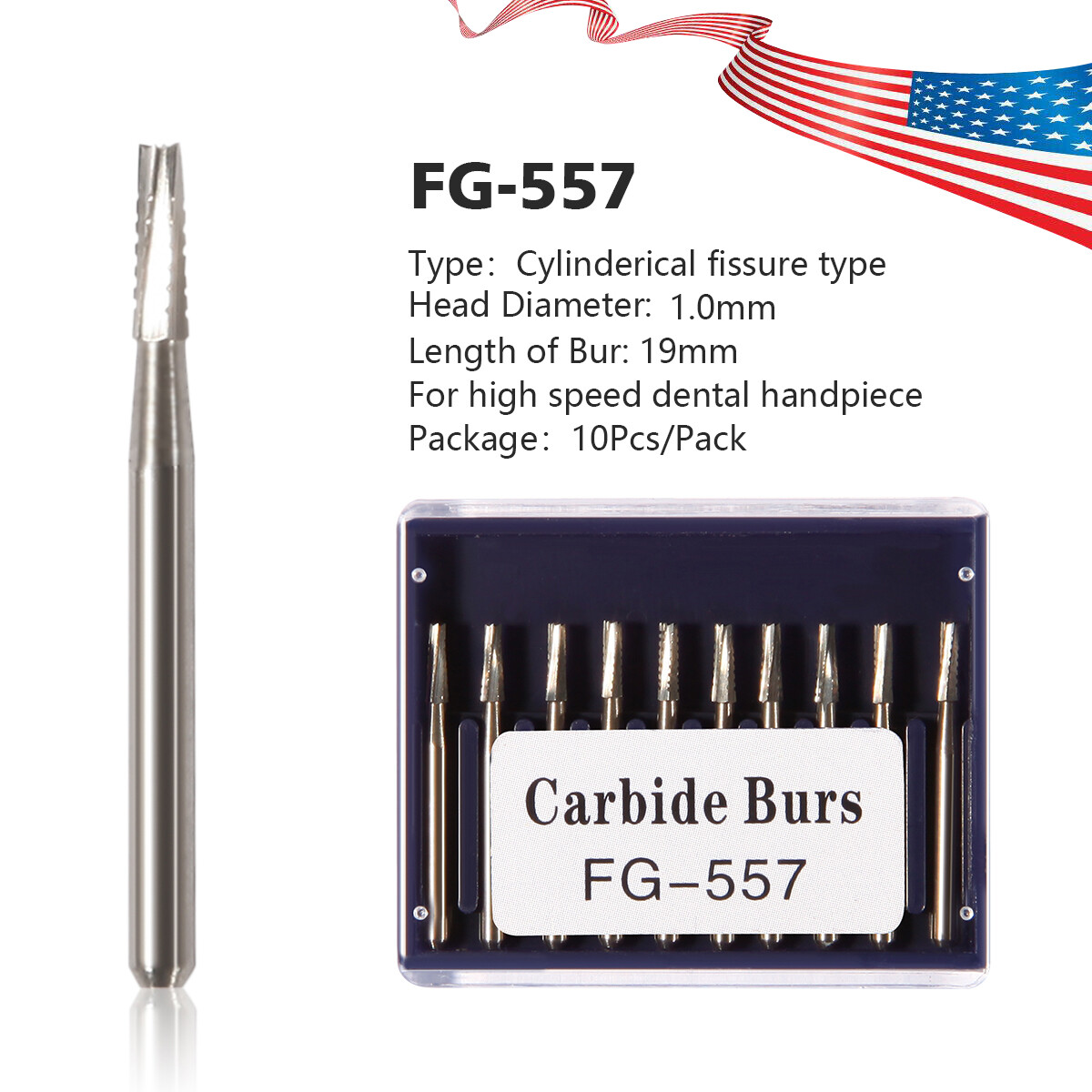 Dental Midwest FG #557 Clinic Length Cross Cut Carbide Burs 100pcs/10 Packs