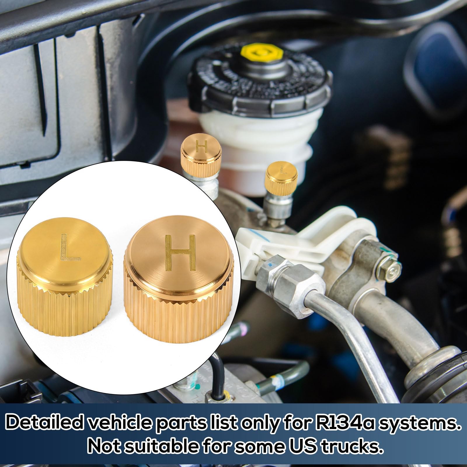 2pcs Car AC Valve Caps for R134a System, Brass Leakproof Covers for Vehicles
