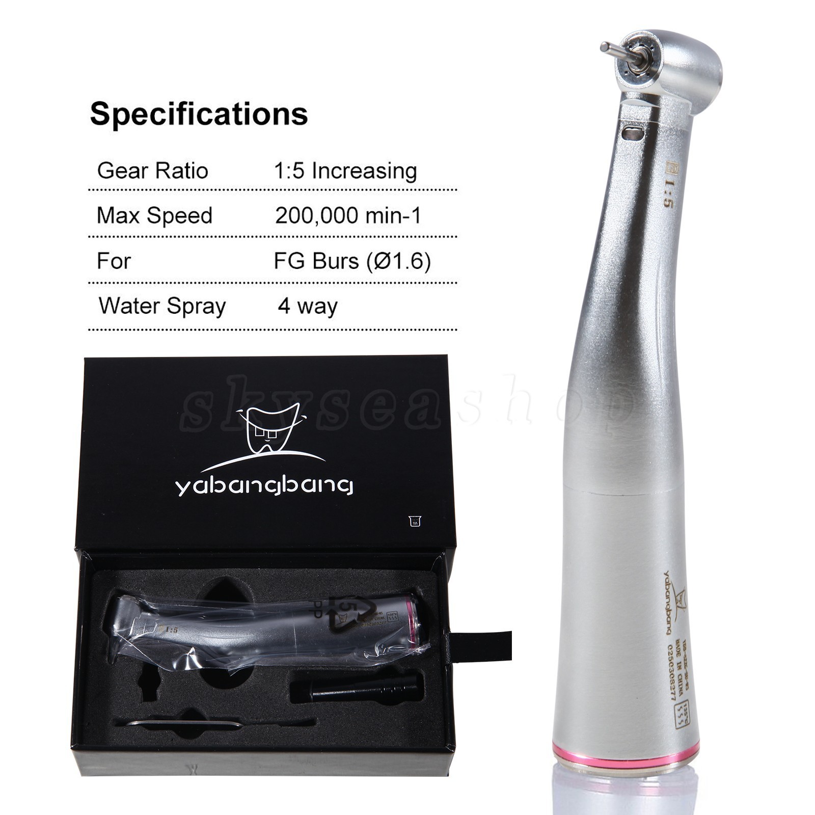 Dental Optic Fiber Contra Angle 1:5 LED Increasing Speed Handpiece /Rotor