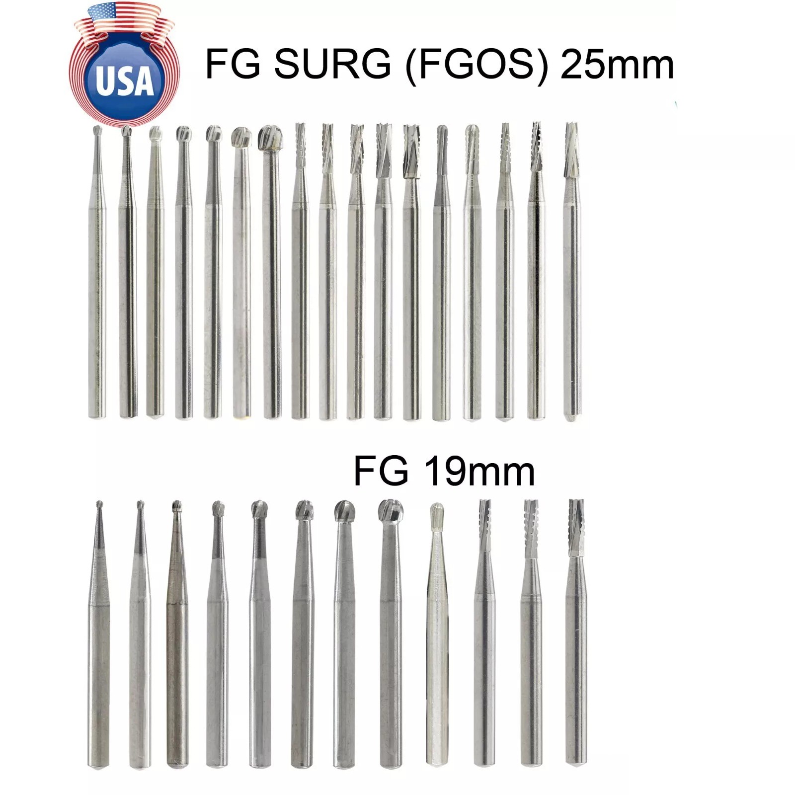 1-10 Dental Surgical Burs 25mm / Carbide Burs Friction Grip FG Round High Speed