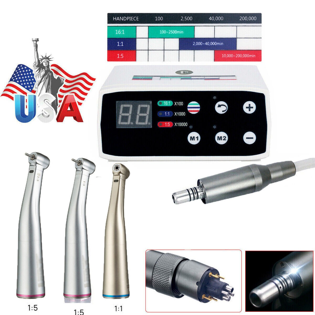 US Dental Brushless LED Electric Micro Motor 1:5 Increasing Handpiece