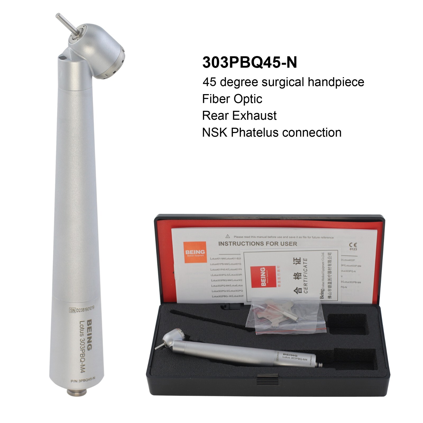 BEING Dental Surgical Handpiece 45 Angle Rear Exhaust Fiber Optic Kavo NSK Fit