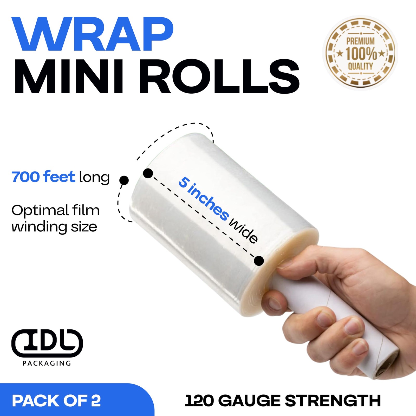 Idl Packaging 5 Stretch Wrap Mini Roll 700 Feet 120 Gauge Pack Of 2 An Extended