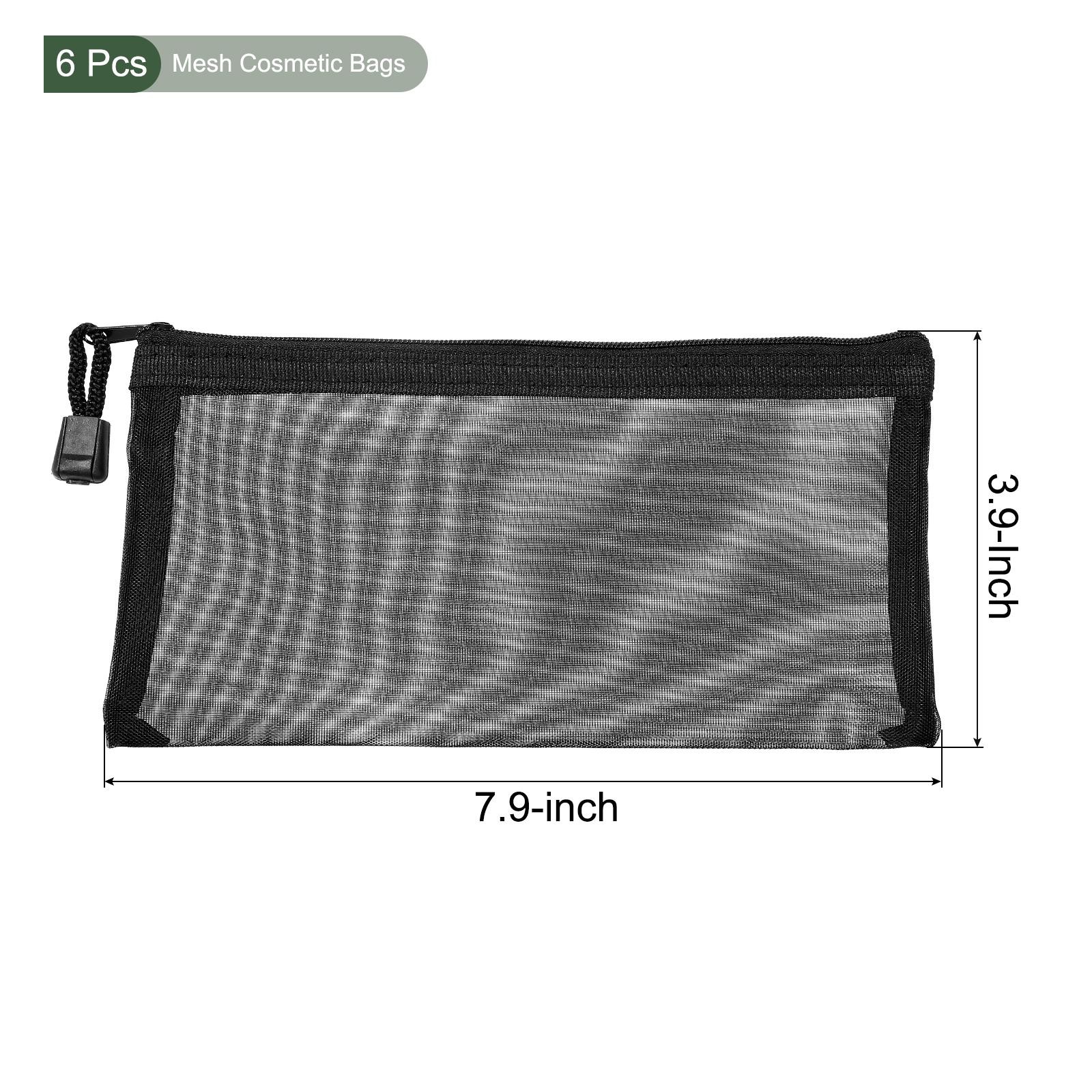 6 Pack Mesh Cosmetic Bags A6 Nylon Pencil Cases Zipper Organizer Black