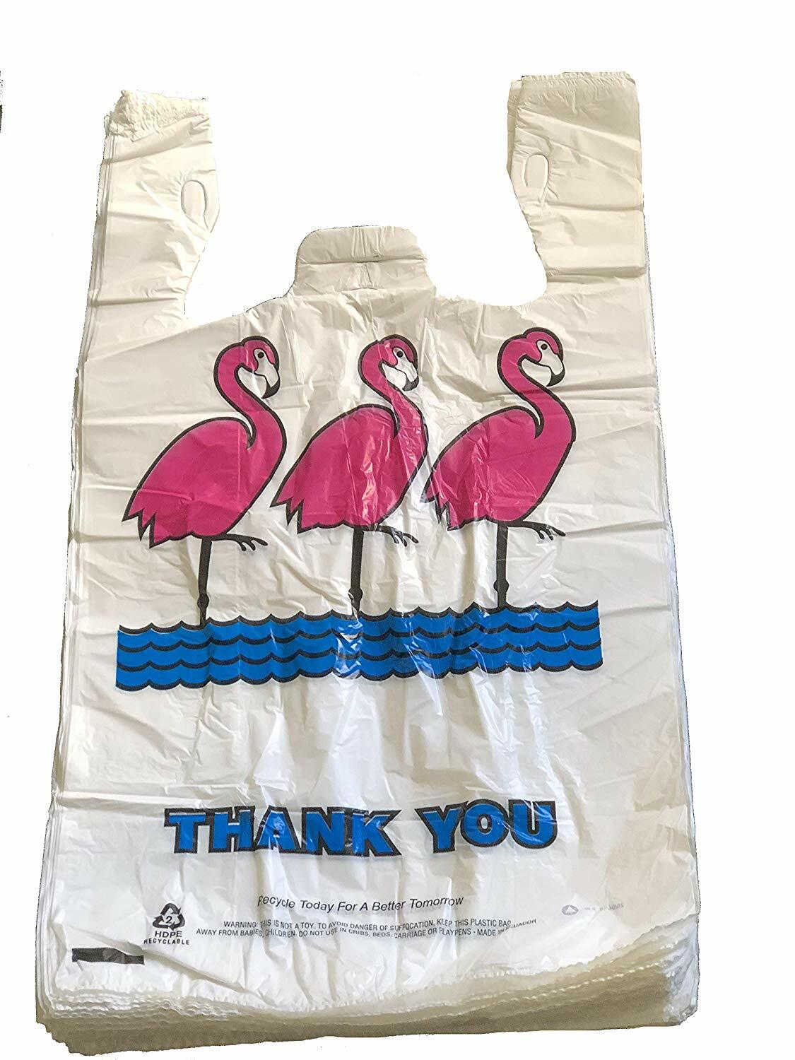 Flamingo Thank-you T-shirt Plastic Shopping Bags Handles 11″x6″x21″ Lot 700