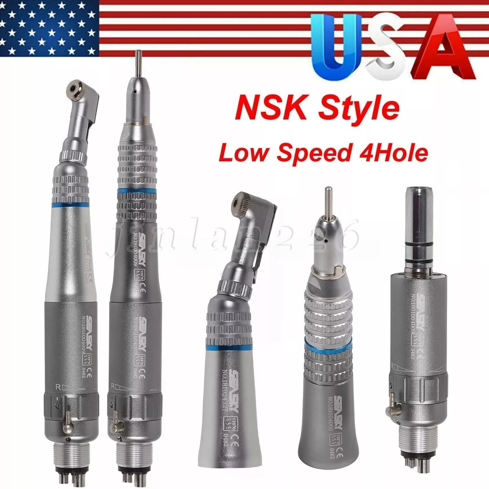 Dental Low Slow Speed Handpiece E-type Contra Angle Micro Air Motor 2/4 Hole 1:1