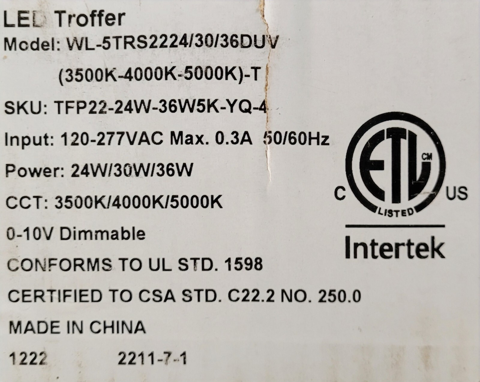 4 Pack 2×2 LED Troffer Panel Light, 24W/30W/36W Switchable, 3500K/4000K/5000K