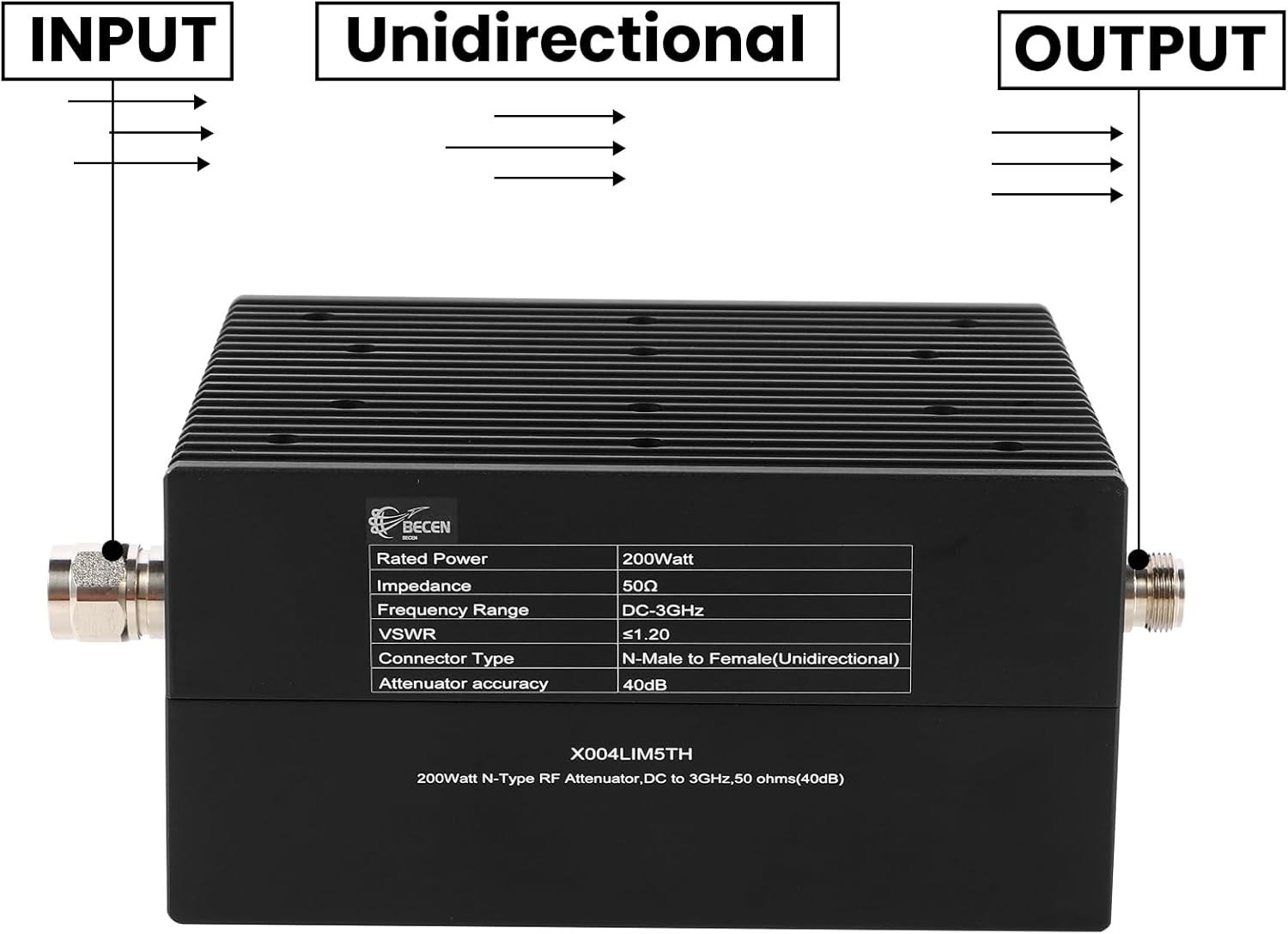 200W N-Type 60dB Attenuator DC to 3GHz 50 Ohms, Precision Adjustable Signal Loss
