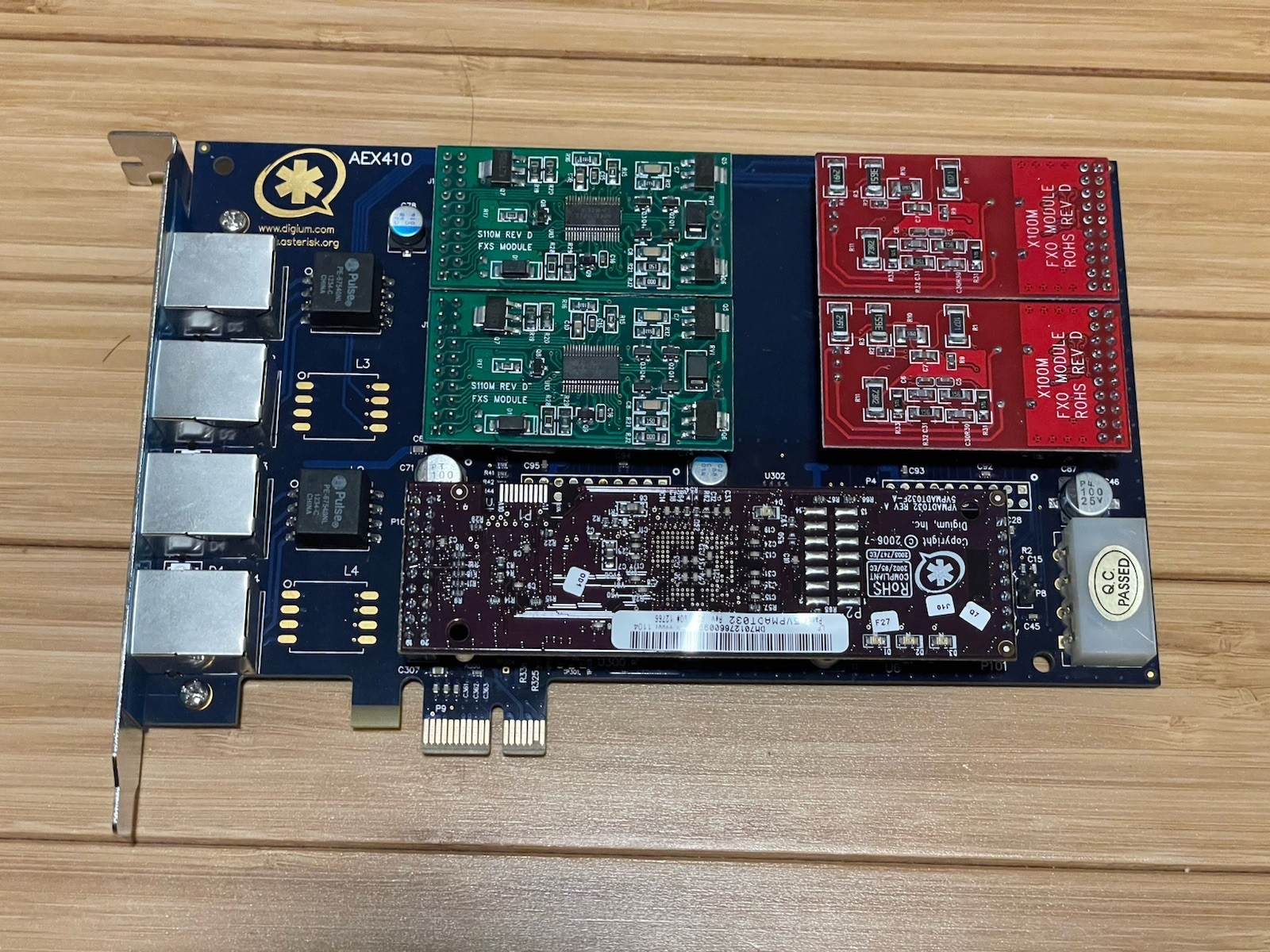 Digium AEX410 4-Port TDM PCIe Card, 4x S100M, 2x X100M, 5VPMADT032