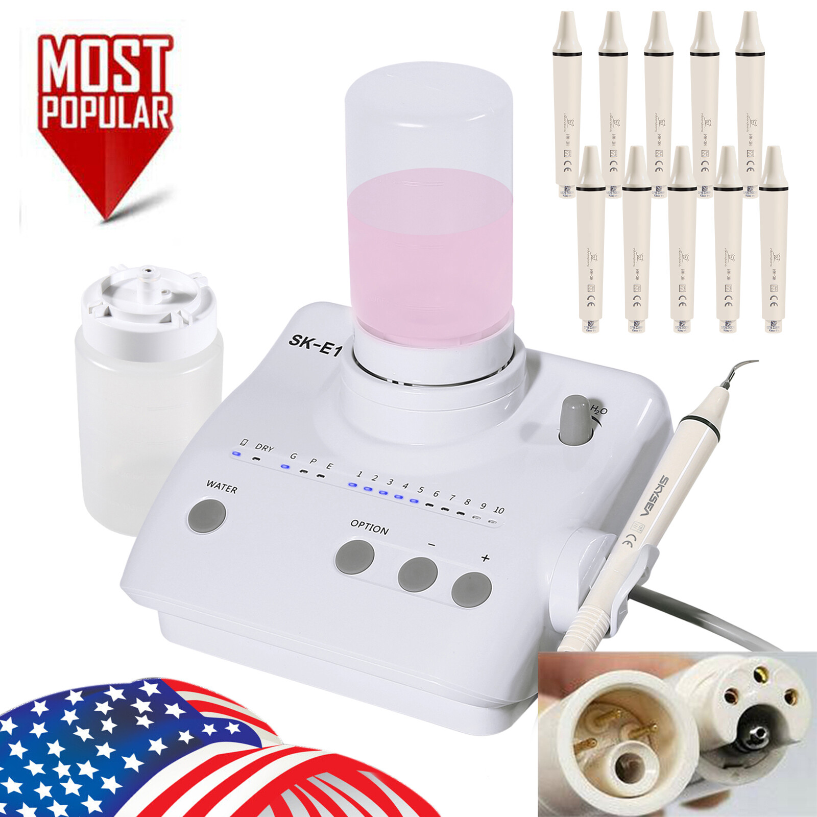 Dental Portable Ultrasonic Scaler Bottles fit Cavitron EMS +10*Replace Handpiece