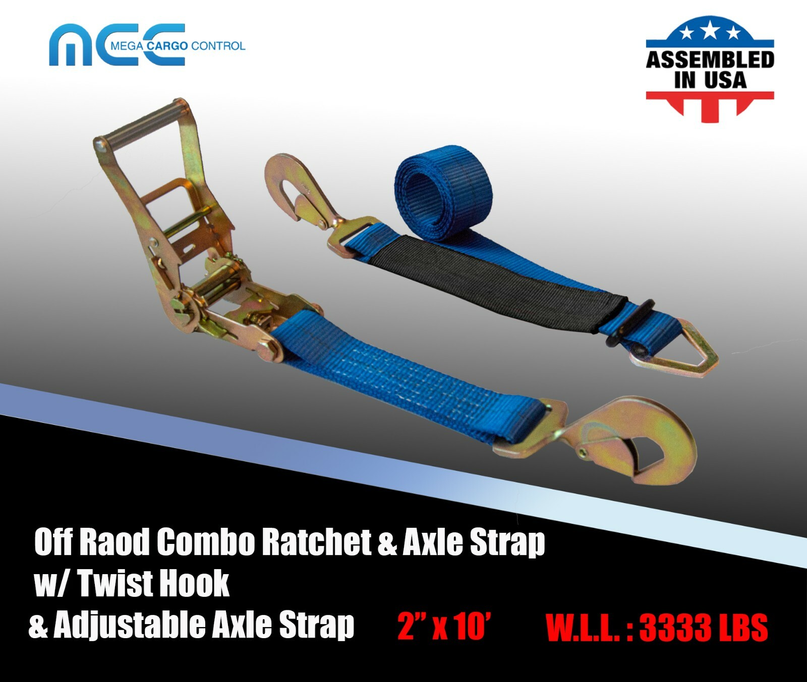 USA 2″ x 10′ Axle Strap Car Trailer Hauler Ratchet Tie Down Strap w/ Snap Hook