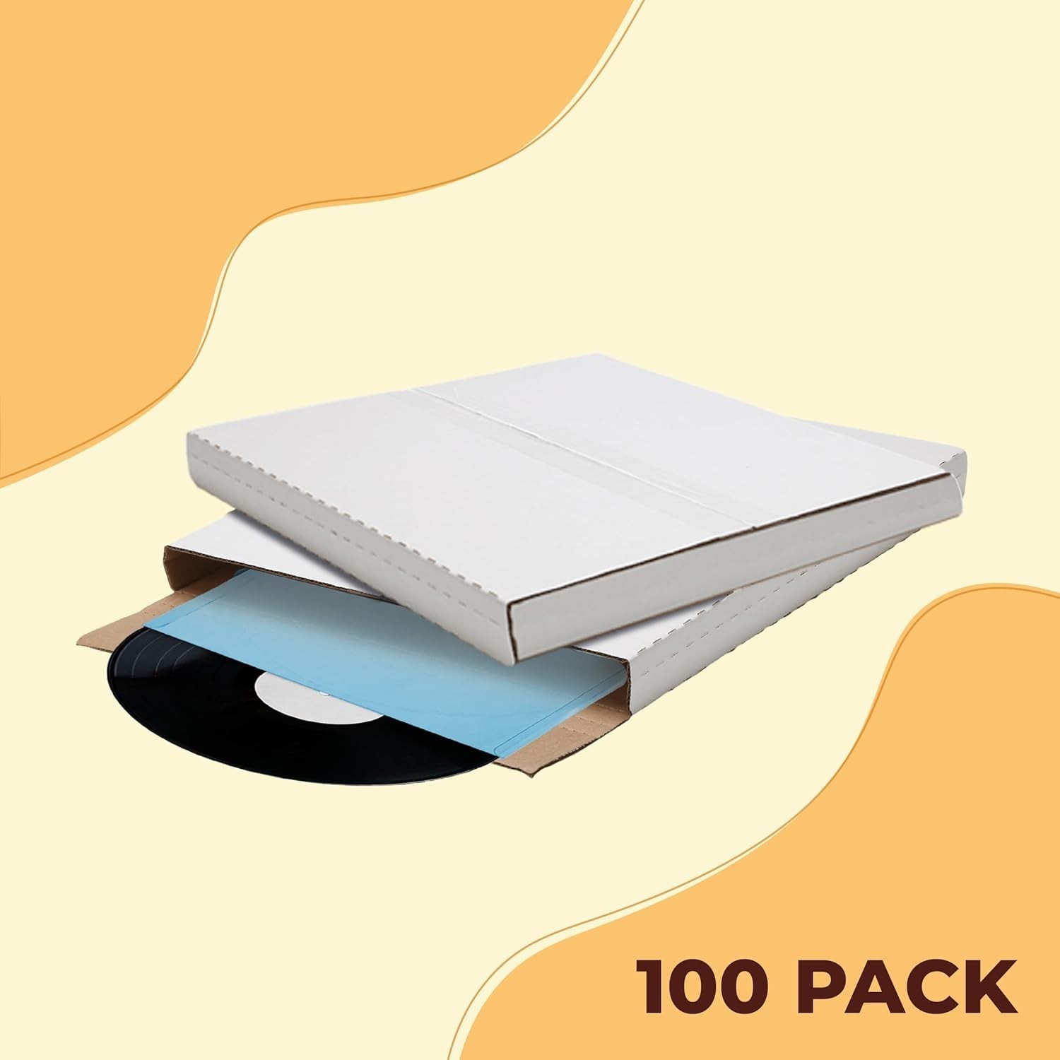 100 Pack LP Record Mailer Boxes 12.5×12.5x1in Adjustable Album Shipping Boxes