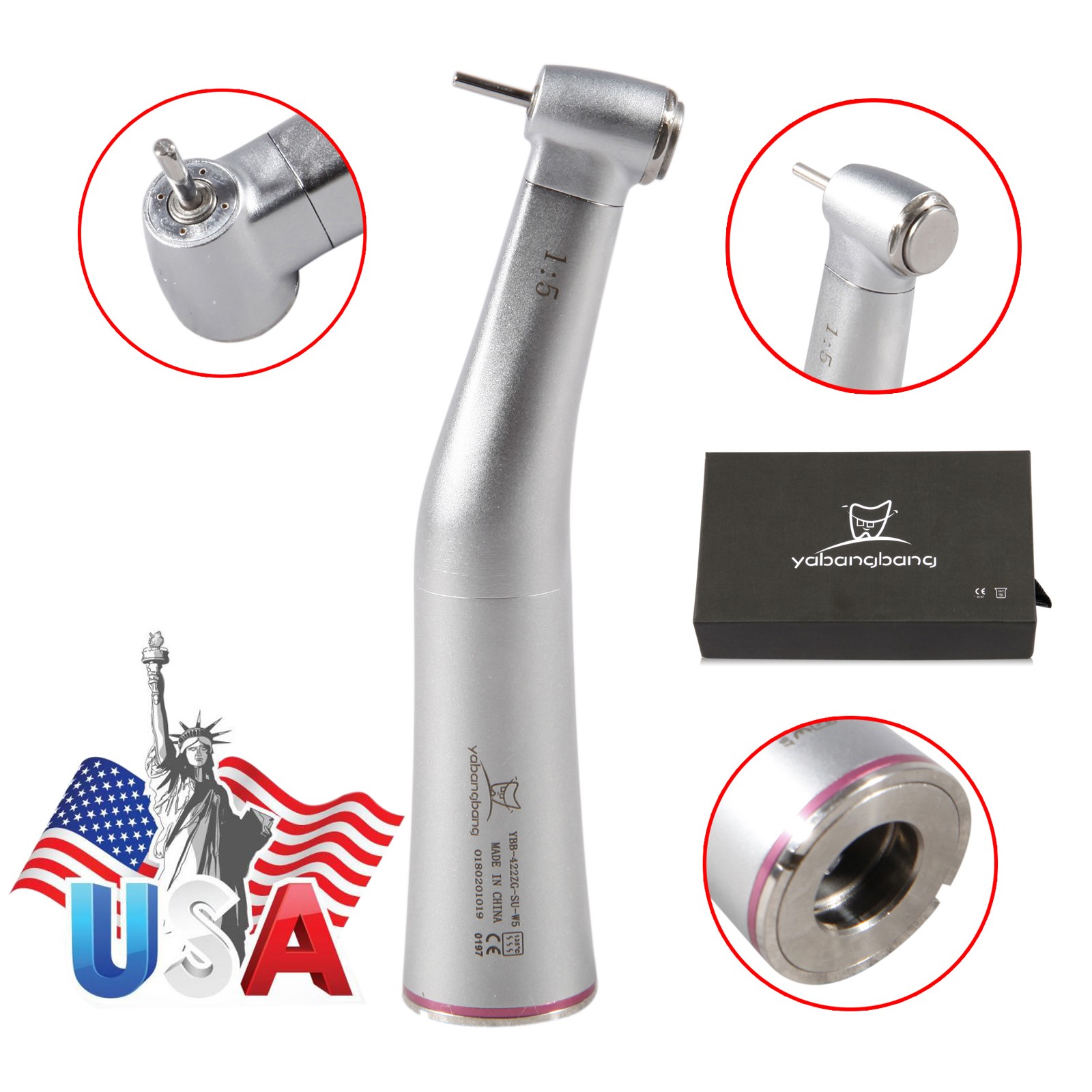 Dental 1:5 Fiber Optic LED Contra Angle Handpiece Fits NSK/Kavo Mini Head