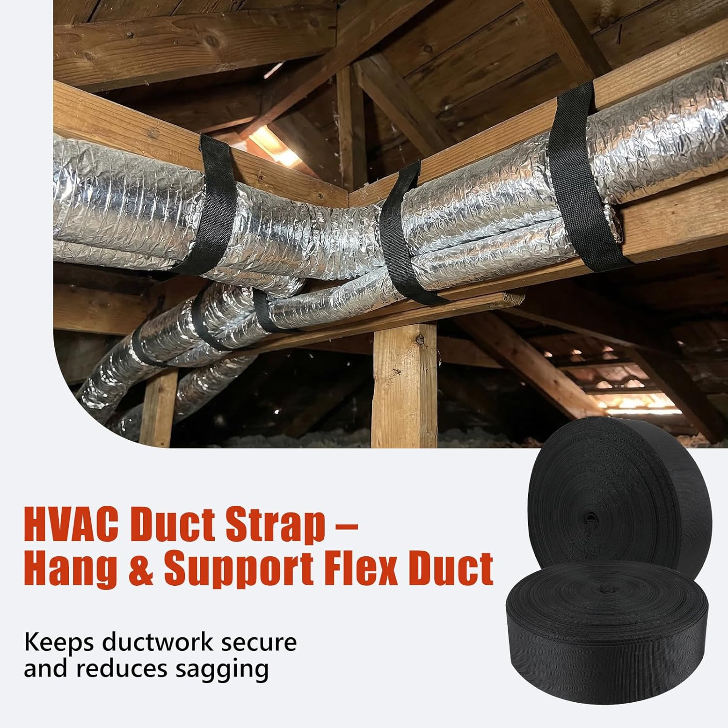 100Ft HVAC Duct Strap, Tight-Weave Nylon Duct Support Webbing, Heavy Duty Duct H