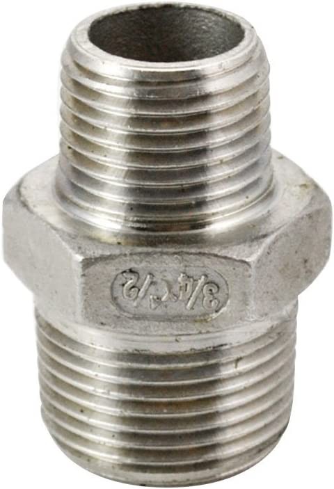 3/4″ to 1/2″ Male NPT Hex Nipple Pipe Fitting Reducer Adapter Stainless Steel