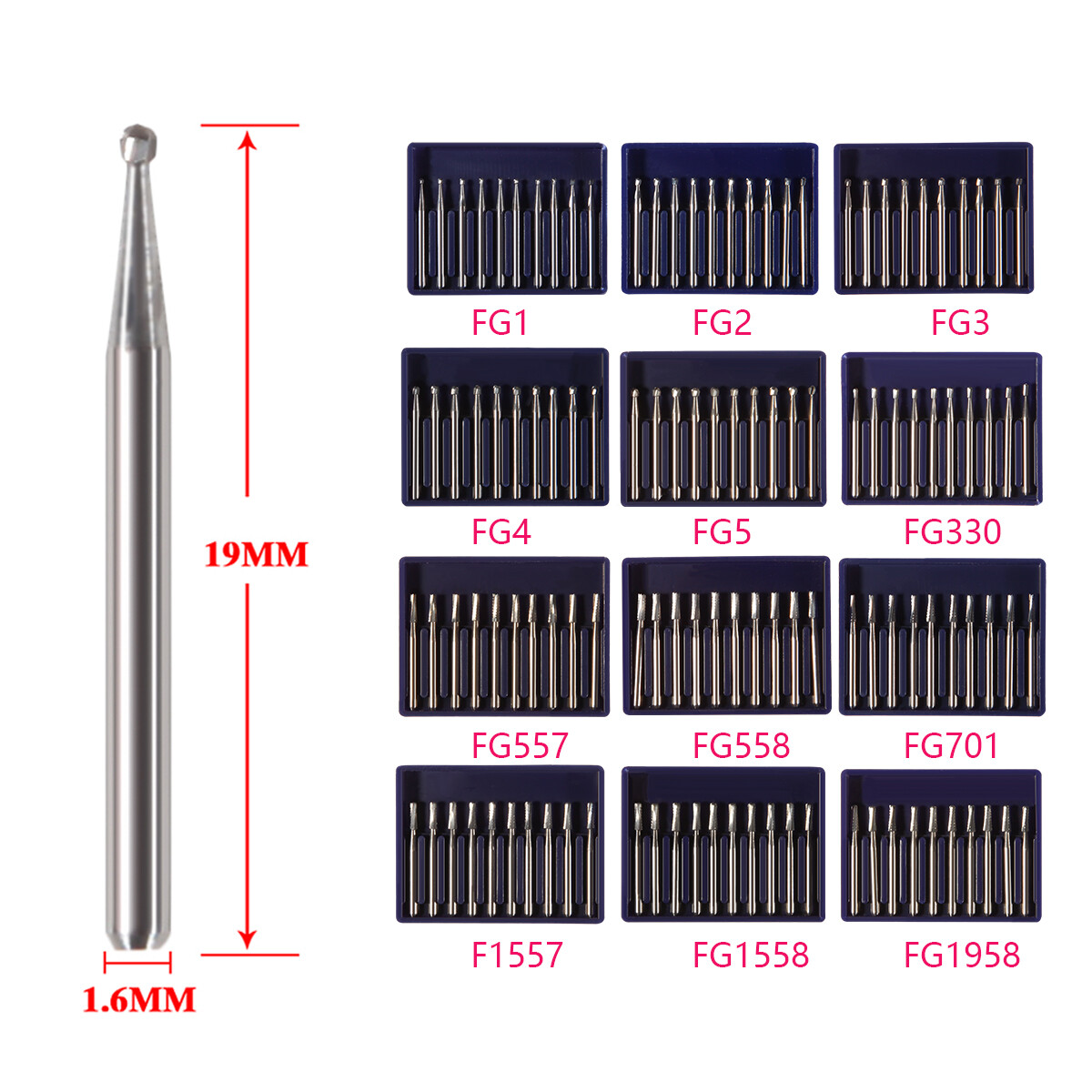 Dental Carbide Burs FG1/2/3/4/5/6/7/8 Round for High Speed Handpiece 10 -100Pcs
