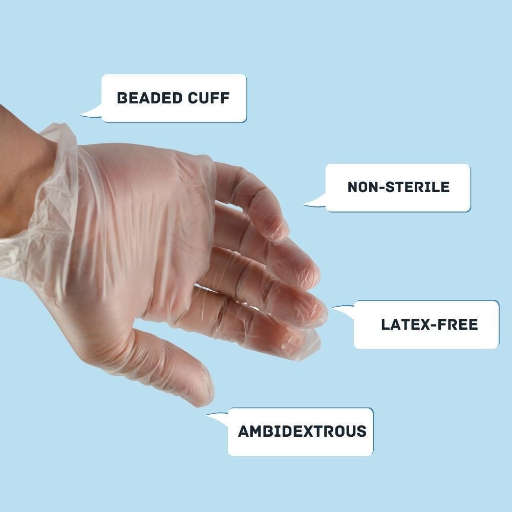 100-2000 Clear 5 Mil Industrial Vinyl Latex & Powder Free Disposable Gloves