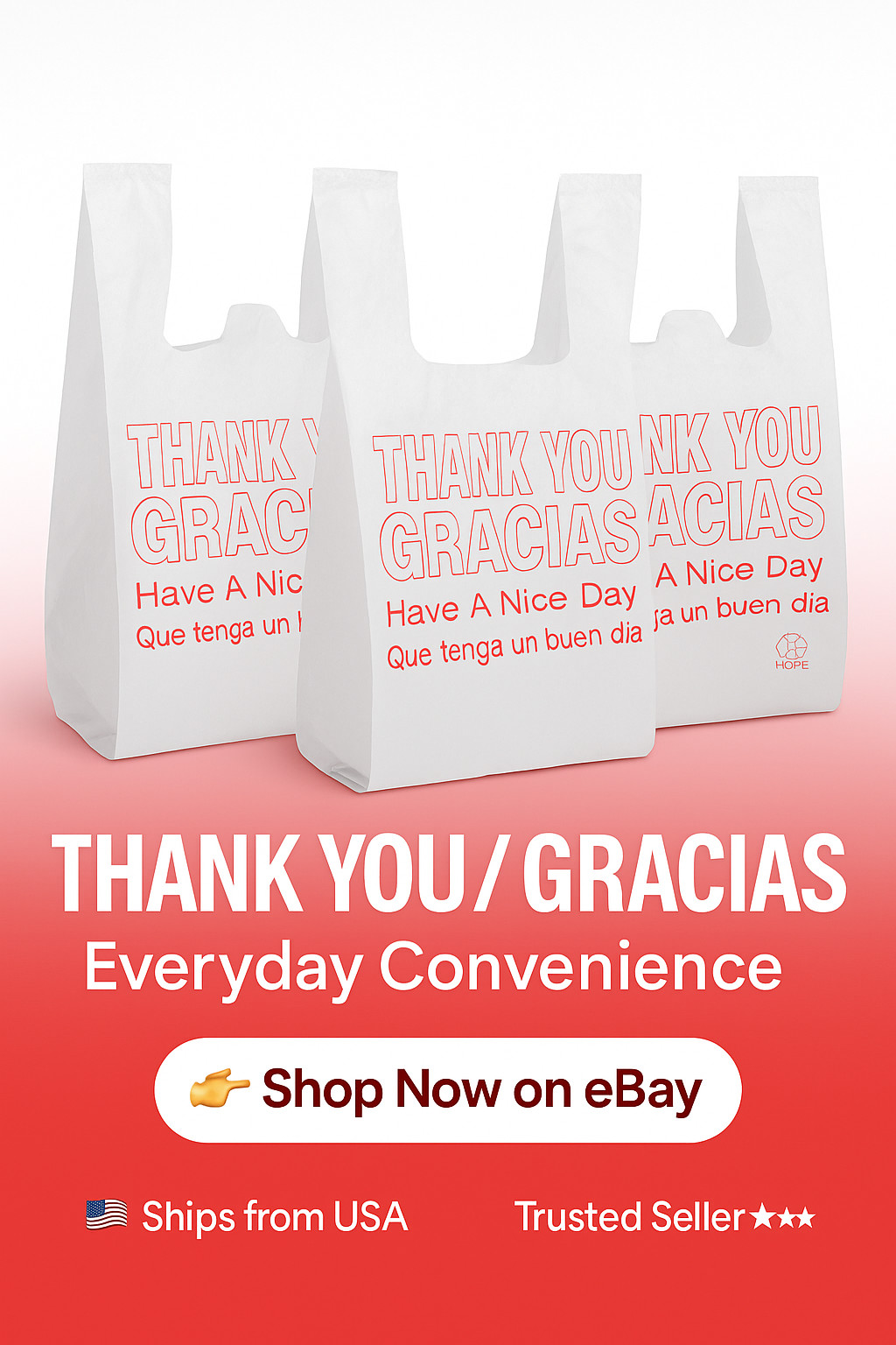 Bags 1/6 Large 21 x 6.5 x 11.5 THANK YOU T-Shirt Plastic Grocery Shopping Bags