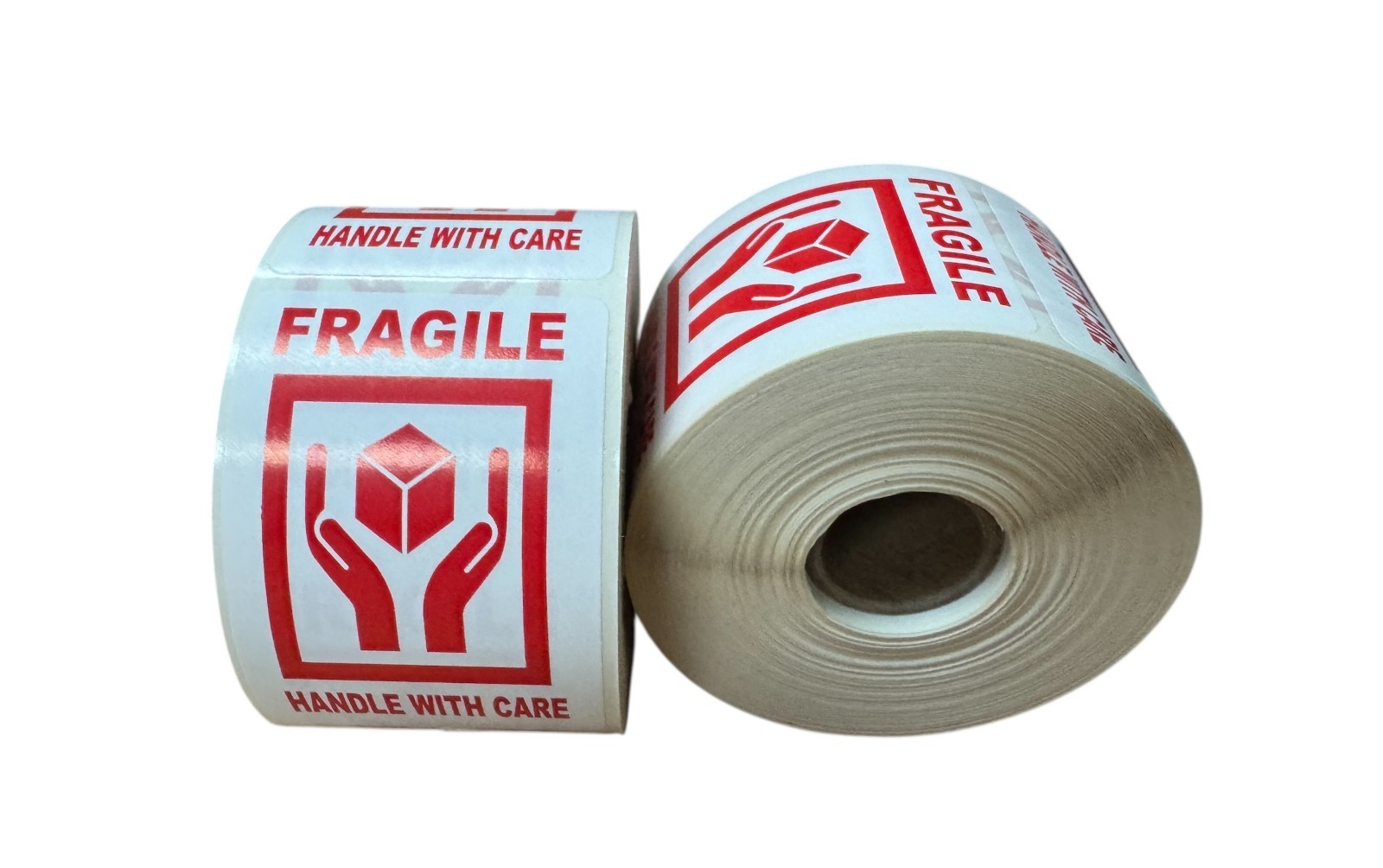 2×3, FRAGILE (Hands holding box icon), 500 labels per roll, 1-60 Rolls