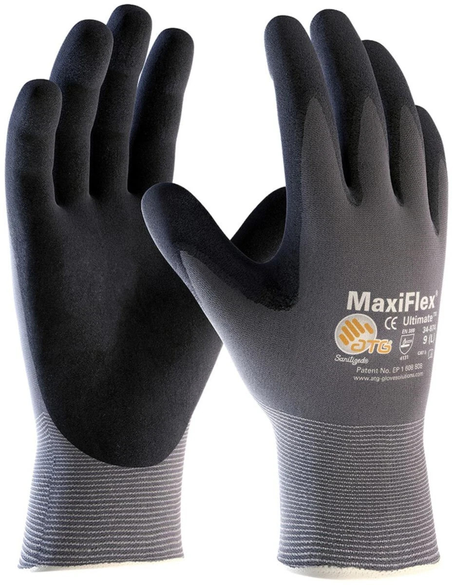 ⭐12 PAIRS MAXIFLEX 34-874T ULTIMATE NITRILE GRIP COATED WORK GLOVES SIZE 8 (M)⭐
