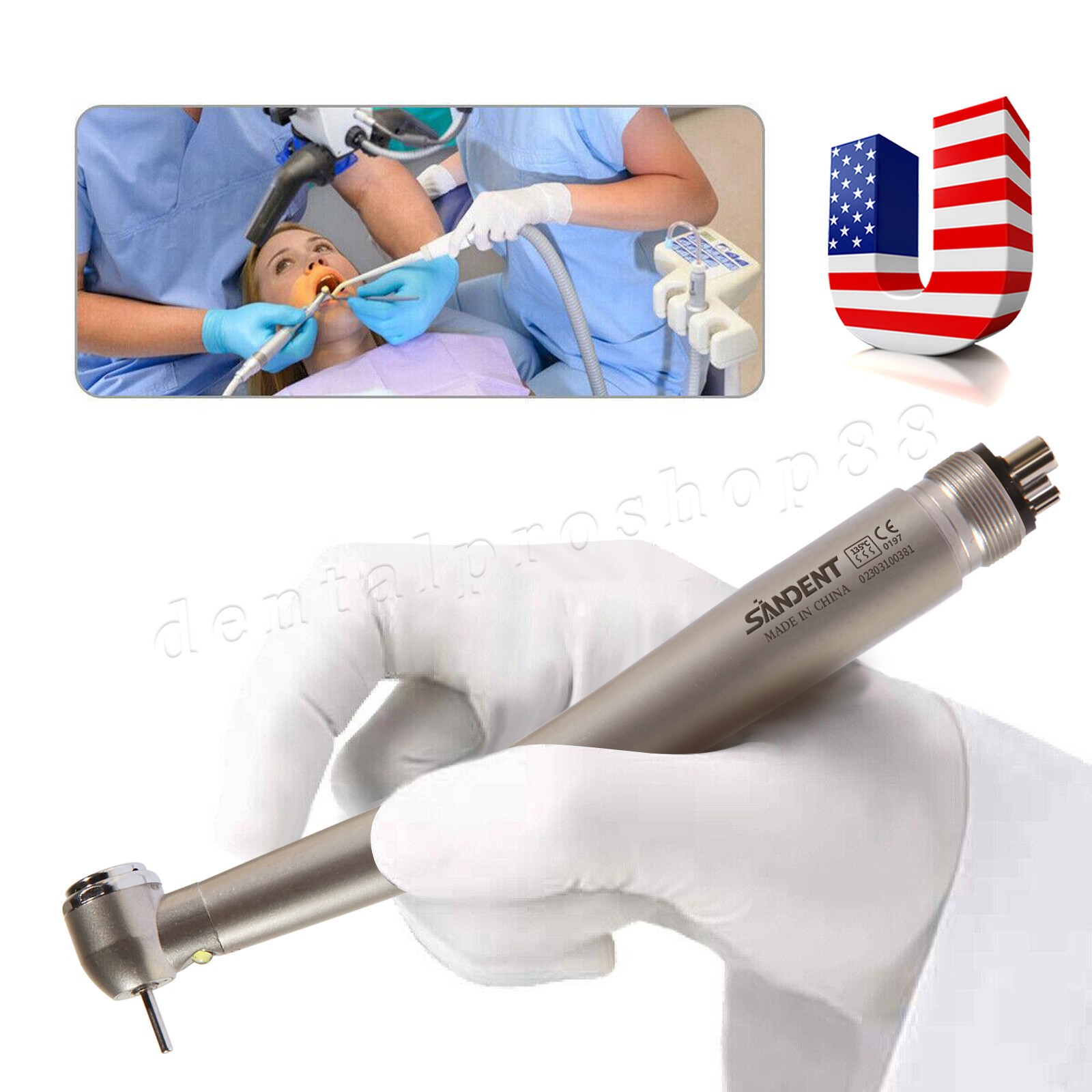 Dental Fiber Optic LED High Speed Handpiece 4Holes Internal triple spray fit Kav