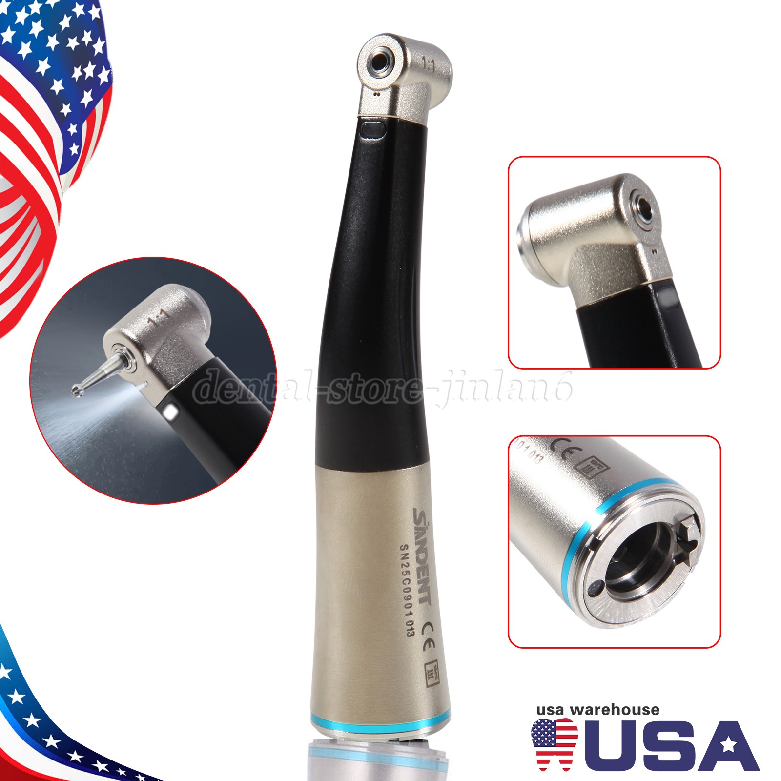 Dental 1:1 Fiber Optic Contra Angle Internal Spray / Diamond Polishing Wheels US