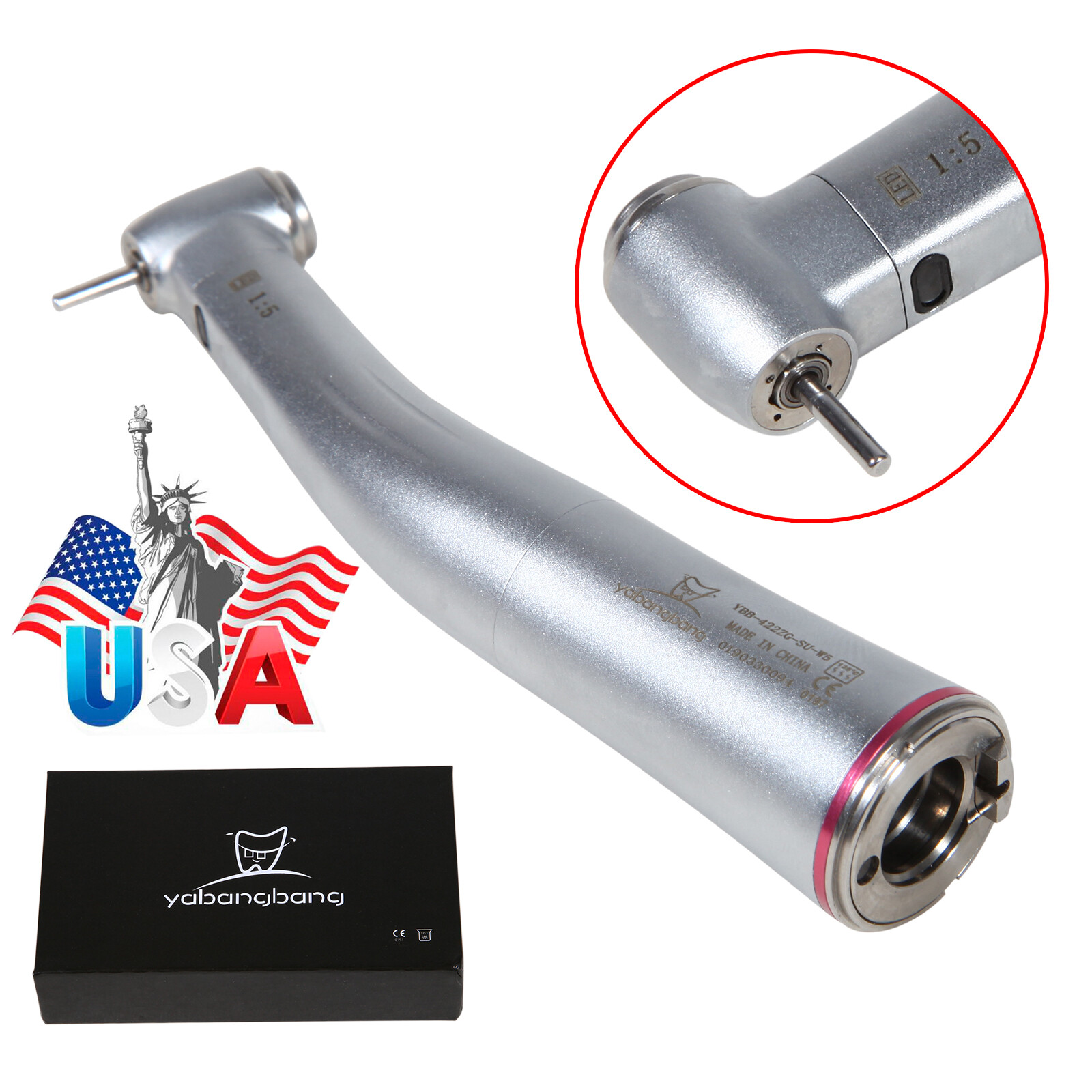 Dental 1:5 Electric Fiber Optic LED Contra Angle Internal 4 Spray Fit KAV YBB