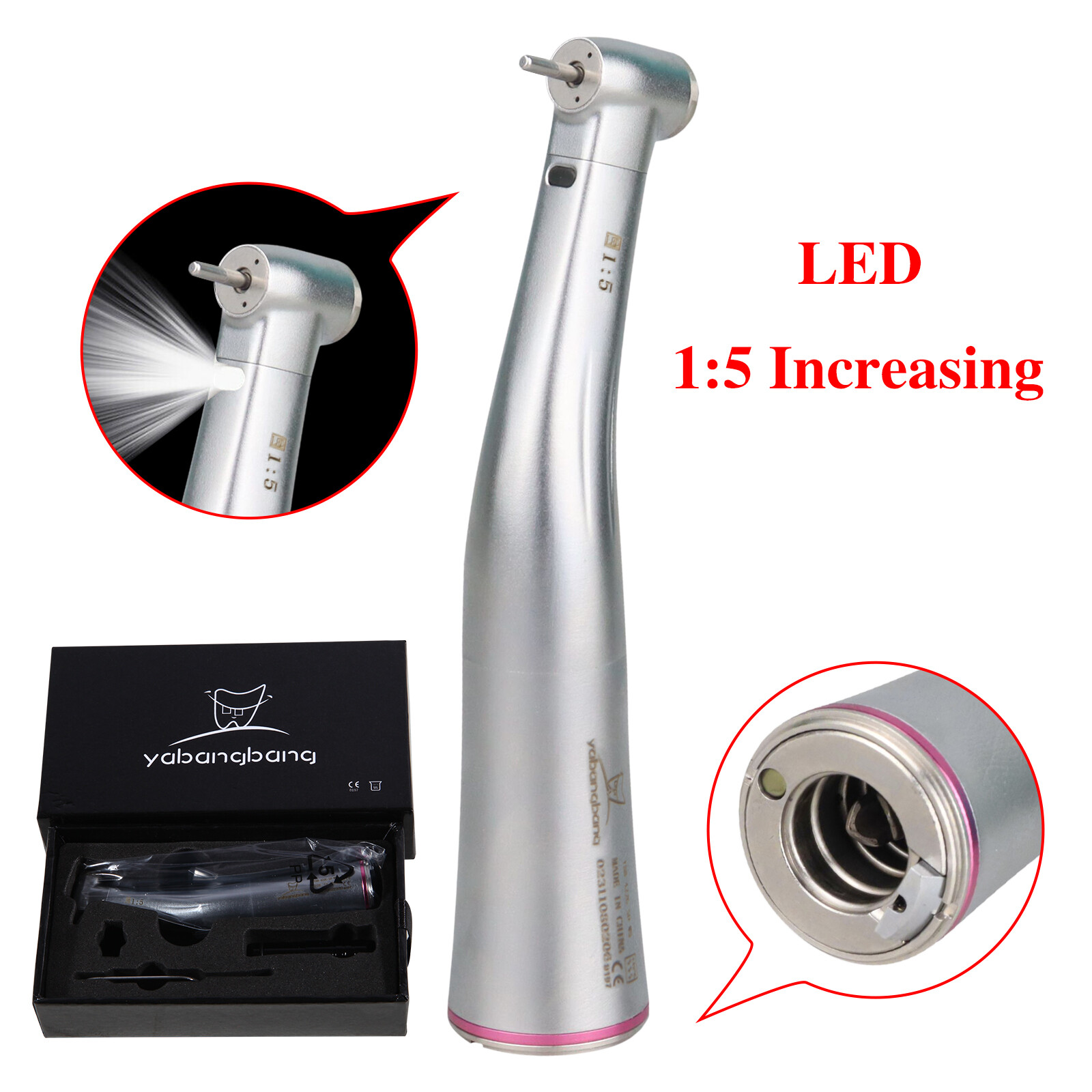 YBB Dental 1:5 LED Fiber Optic Low Speed Contra Angle Handpiece For NSK