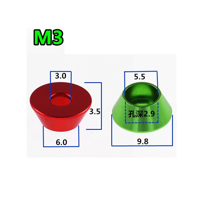 M3-M8 Colors Aluminum Alloy Cone Cup Head Washers Gasket Fit for Bolts & Screws