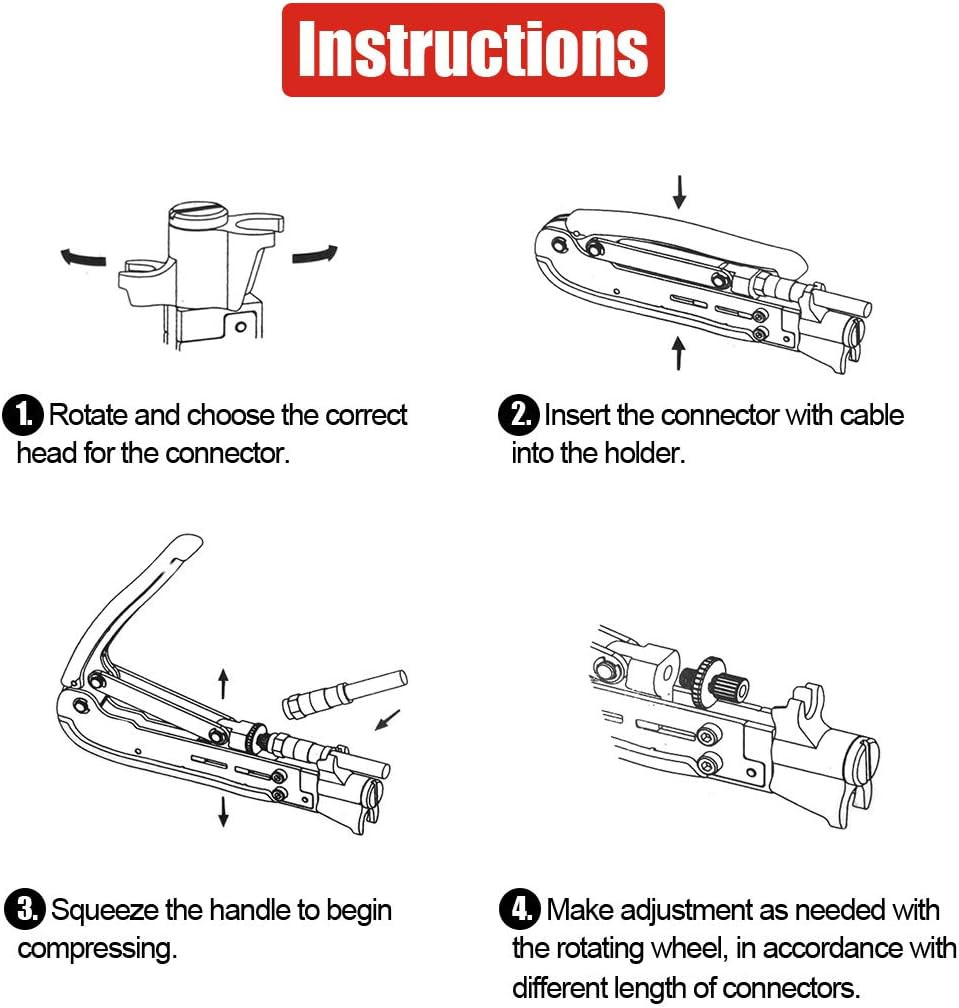 Hilitchi 5 in 1 Coaxial Compression Tool with Instruction Manual Coax Cable Crim