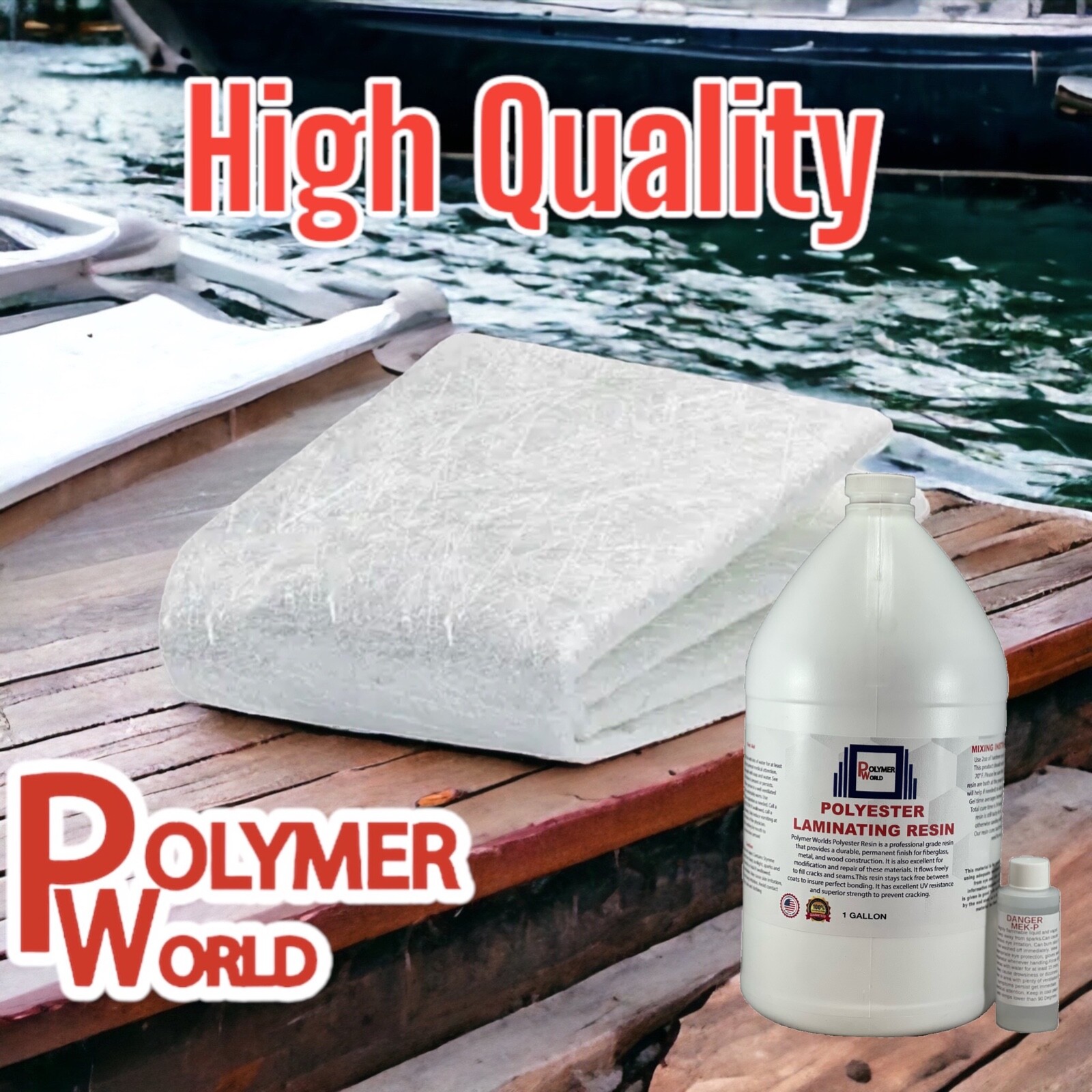 Fiberglass Repair Kit 1 Gal of Polyester Resin 1.5x50x3 Yard Chopped Strand Mat