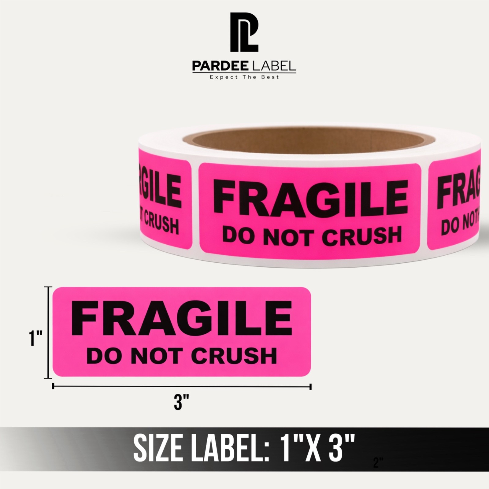 FRAGILE Stickers 1″x3″ Neon Pink Labels – 250/Roll – Shipping Warning Labels