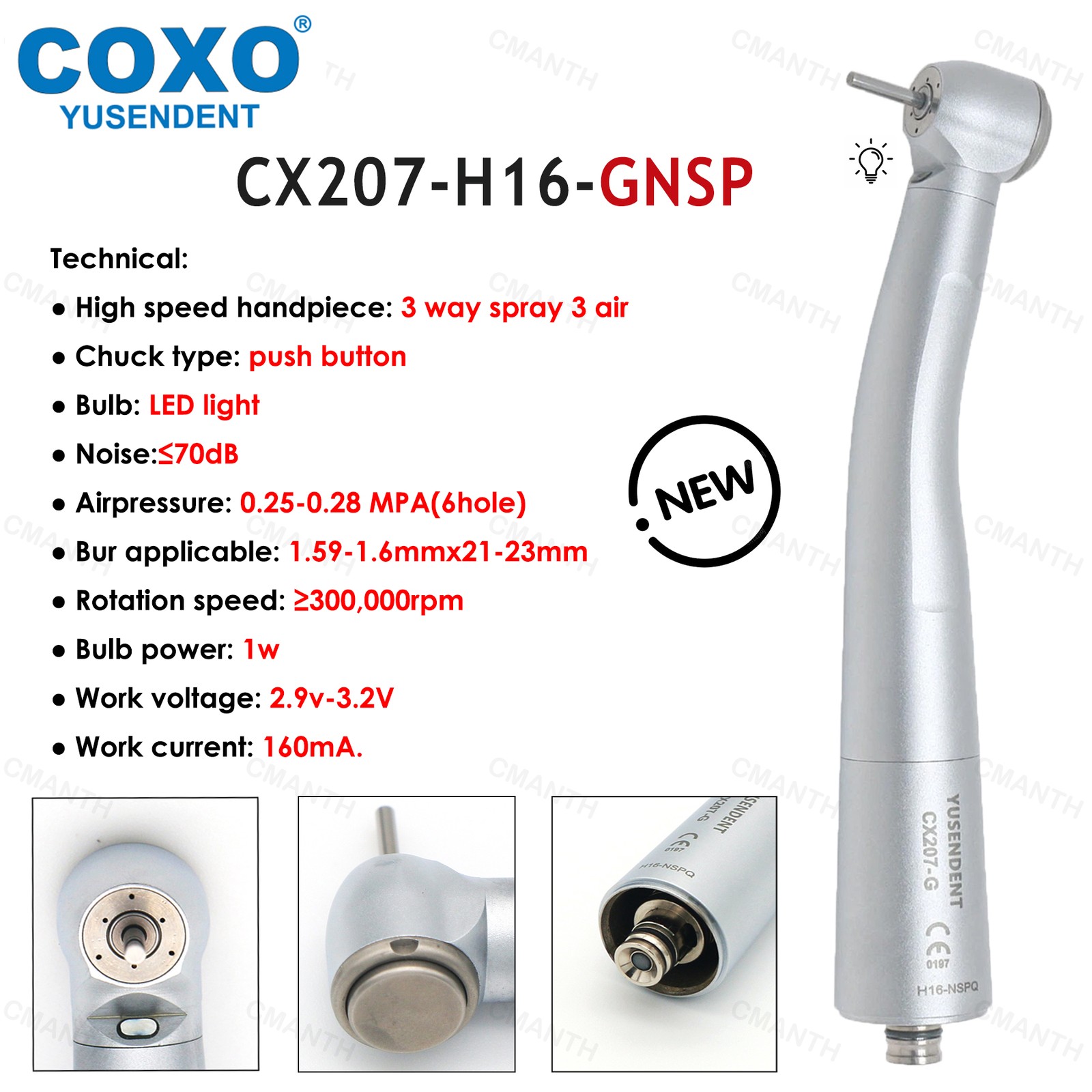 US COXO Dental Fiber Optic Turbine Handpiece High Speed Fit NSK 6 Pin Coupling