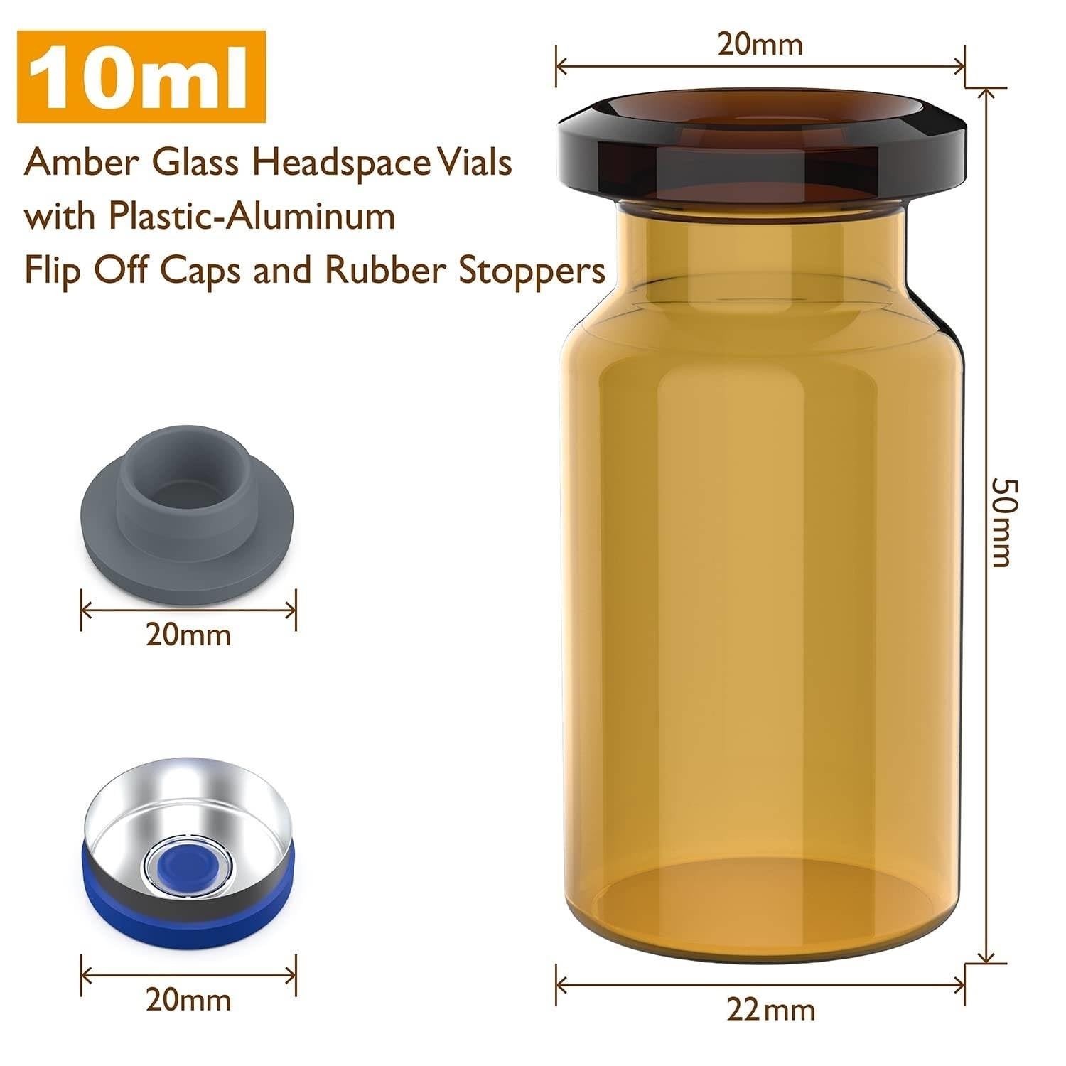100/500/1000Pcs 10ml Amber Glass Vials Headspace Vials w/ Flip Caps Sample Vials