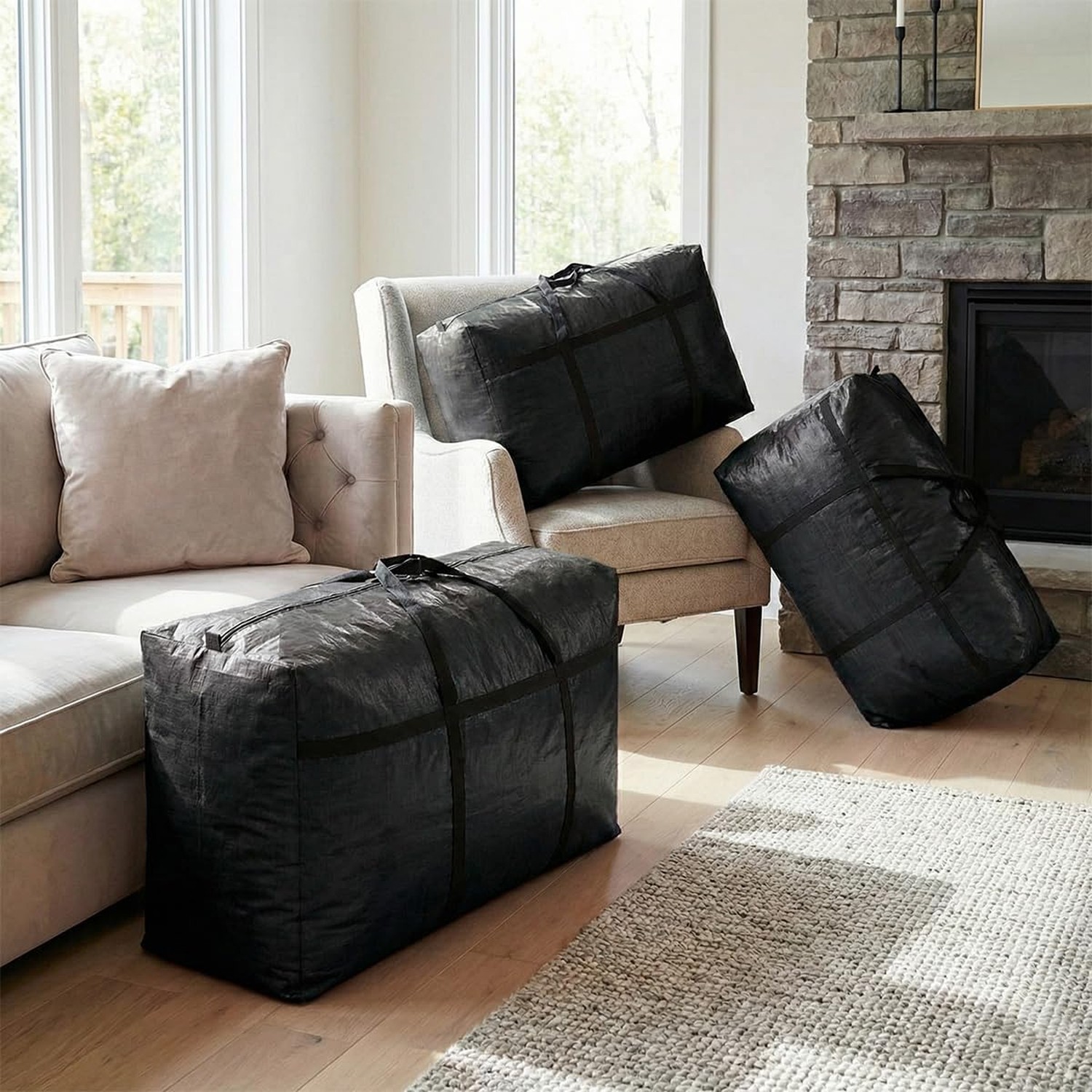 Extra-large Tarp Storage Bag (Black, 45Gal/170L – 2 Pack) | Double Zipper, Mo…