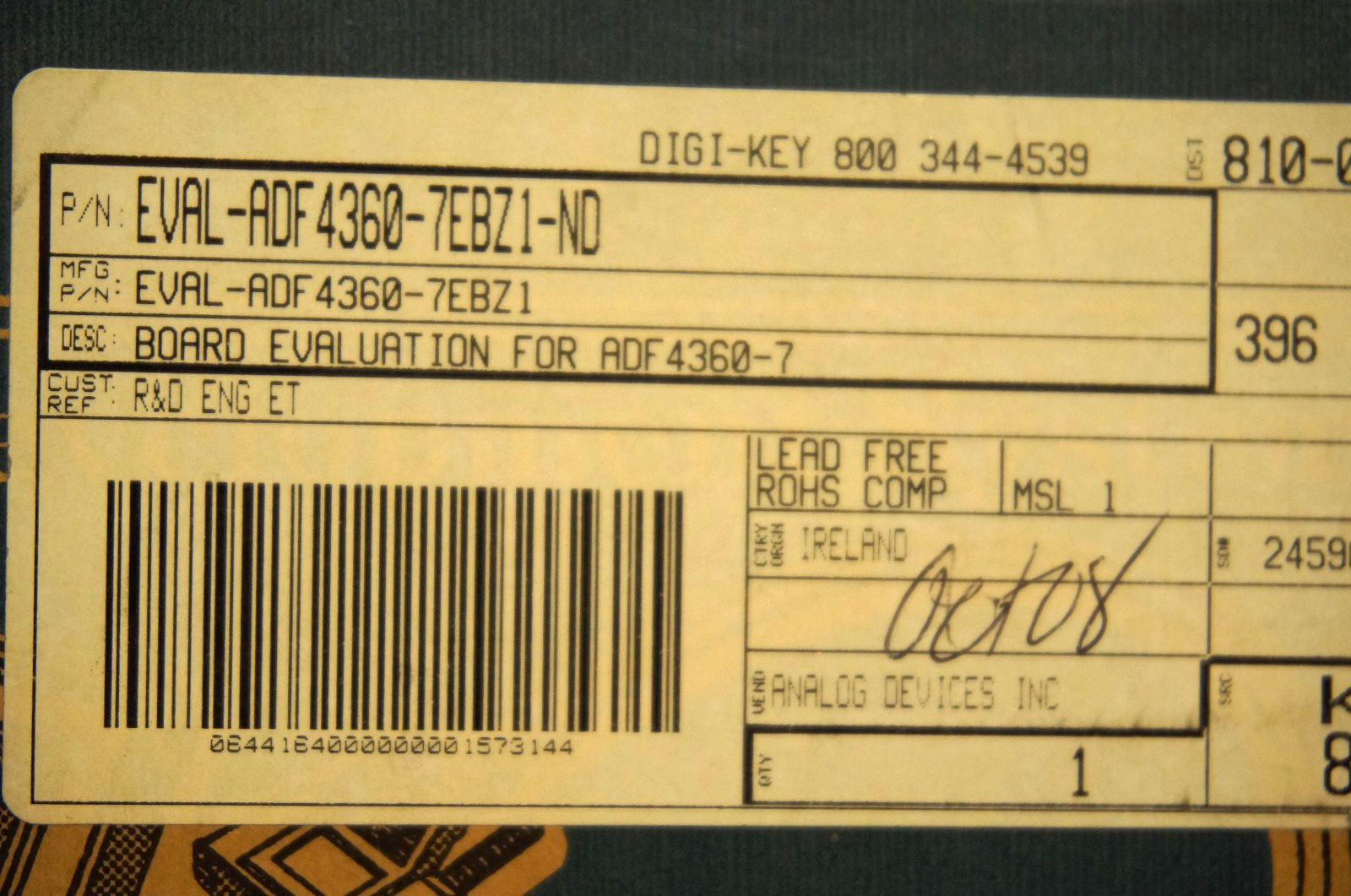 ANALOG DEVICES EVAL-ADF4360-7EBZ1-ND Evaluation Kit Clock & Timer Development