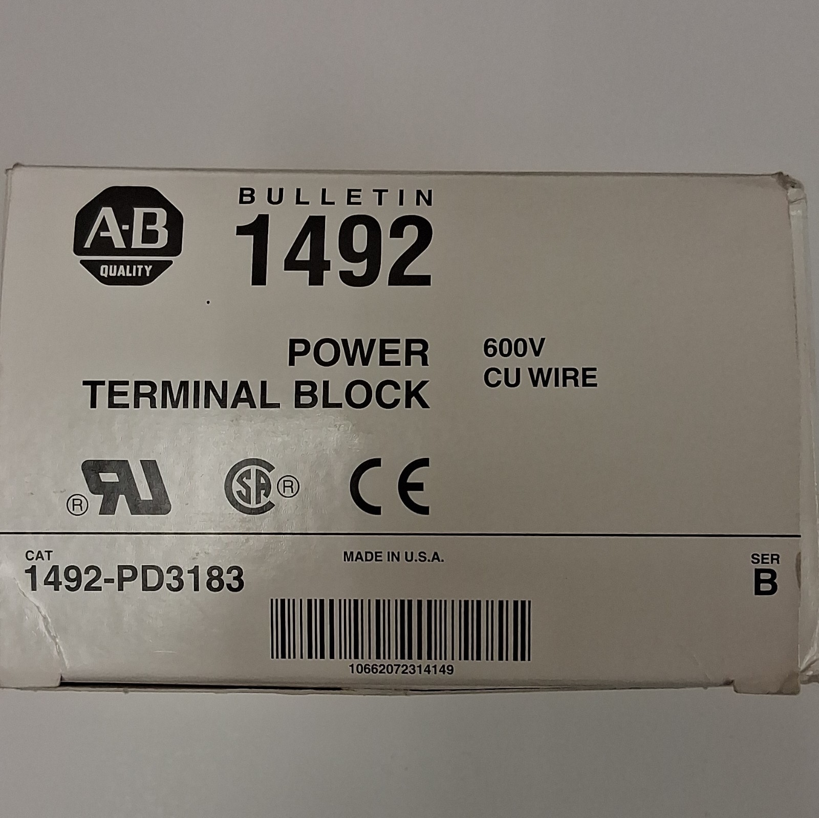 Allen-Bradley 1492-PD3183 3-Pole 600V Power Terminal Block Screw-On Black
