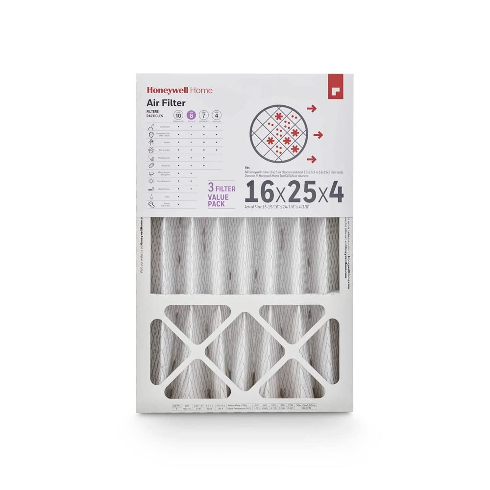 Honeywell Home 16X25X4 Merv 8 Ac Furnace Air Filter 3 Pack Cf408F1625-3Pkam