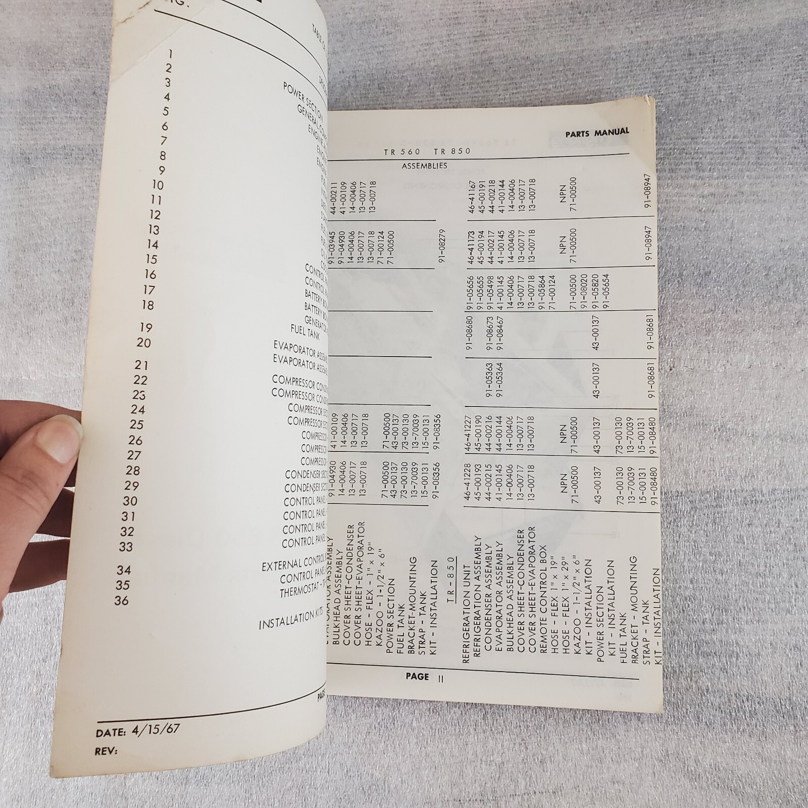 1967 Frigiking TR-560 TR-850 Diesel Parts Manual 95 pages Illustrated