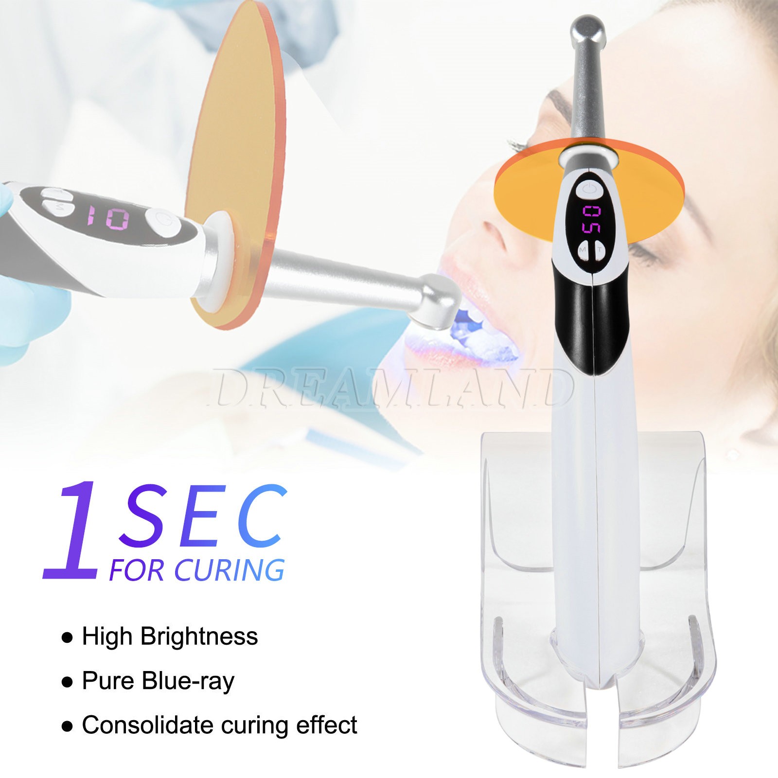 NEW 1S LED Dental Curing Light Lamp Cordless metal head 2300mw/cm2 black