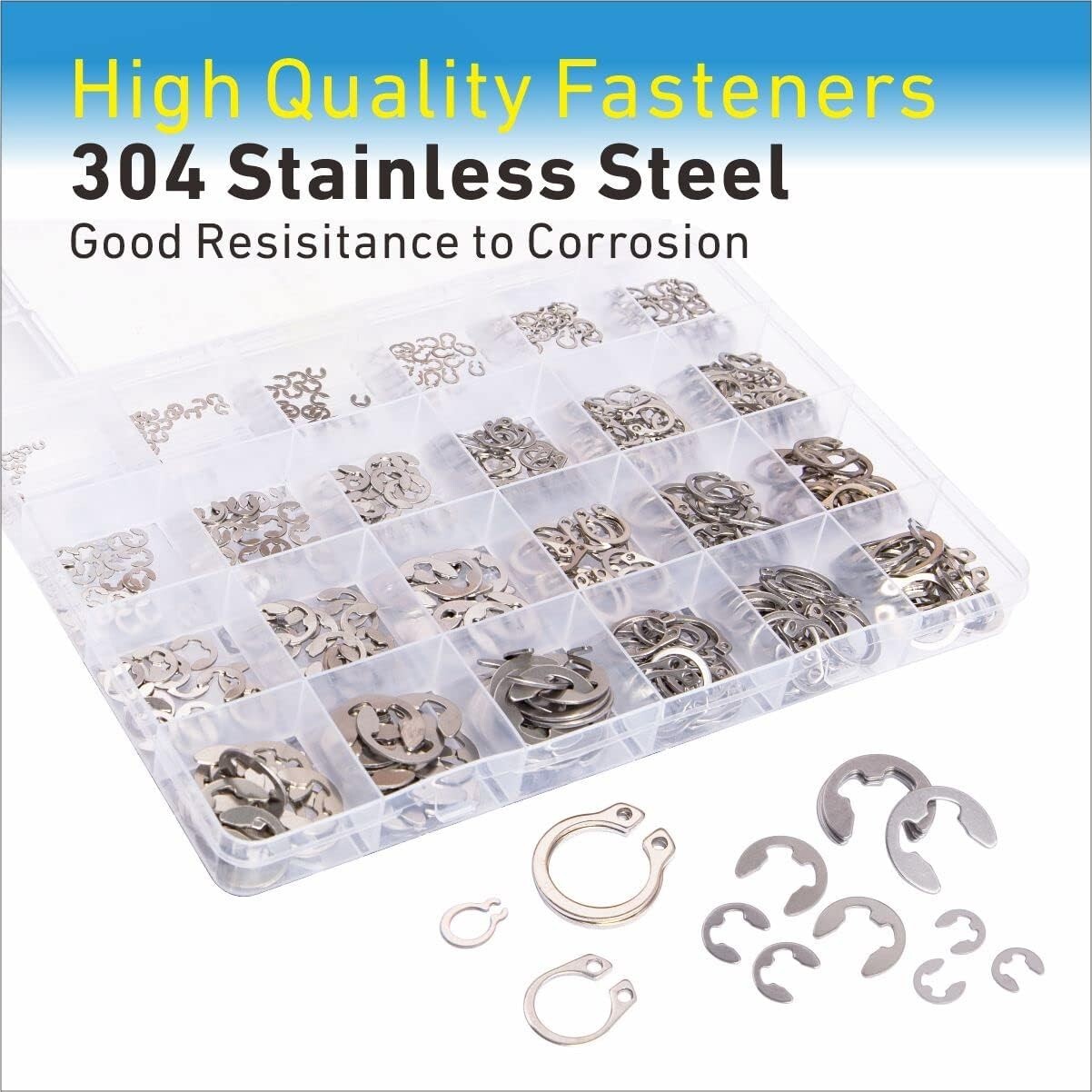 327Pcs Stainless Steel E-Clip C-Clips Circlip Kit Retaining Ring Assortment Set