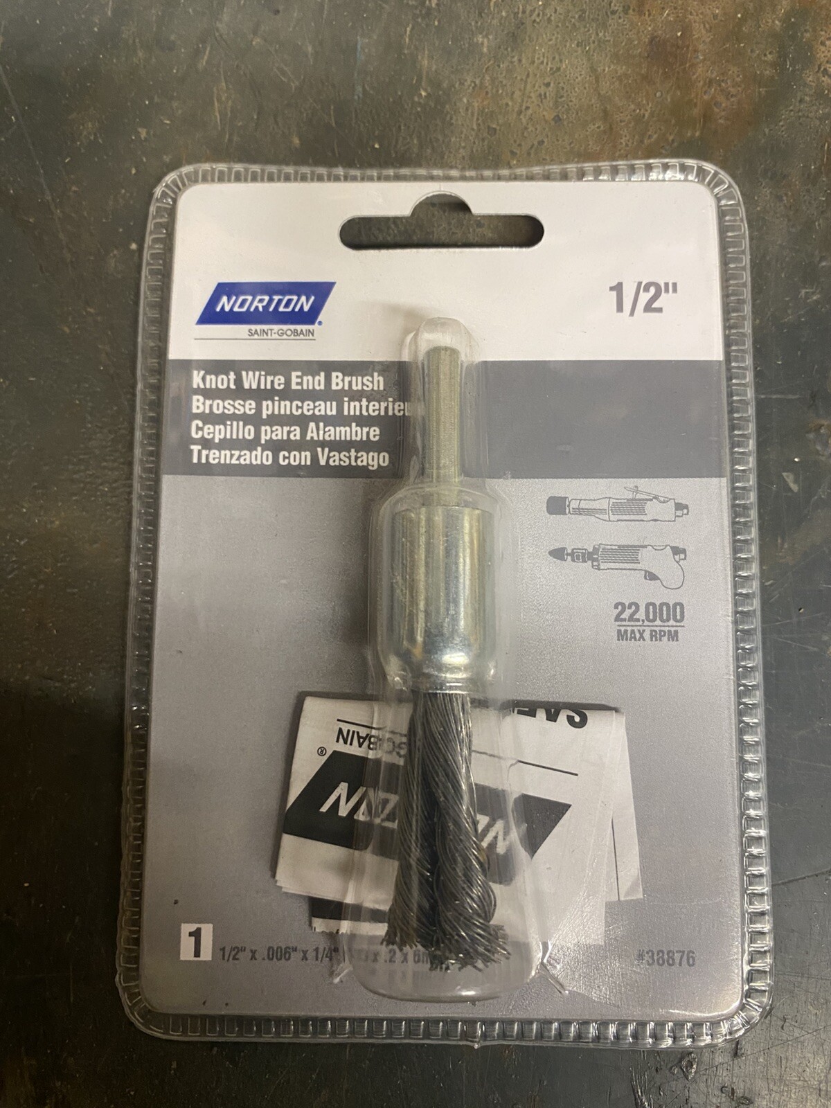 Norton 1/2″ Knot Wire End Brush .014″ Bristle 1/4″ Stem 38877 22,000 Max RPM
